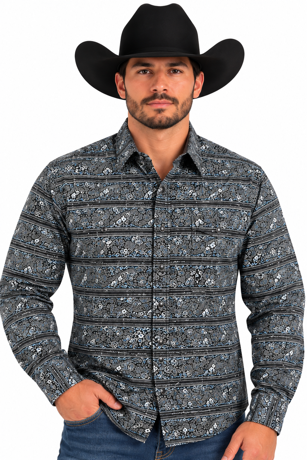 Cinch Men’s Black Paisley Print Long Sleeve Western Shirt – MTW1301076