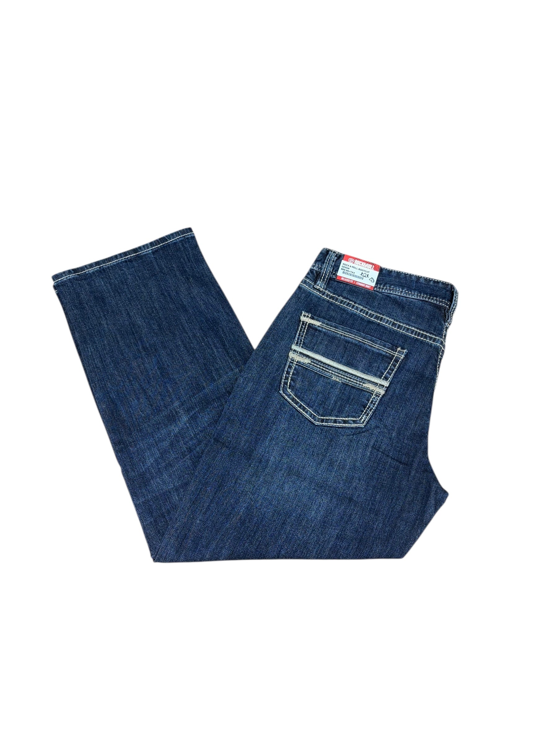 Rock & Roll Denim Men’s Double Barrel Relaxed Fit Straight Boot Jeans – Extra Mobility Denim, Dark Vintage Wash 4816