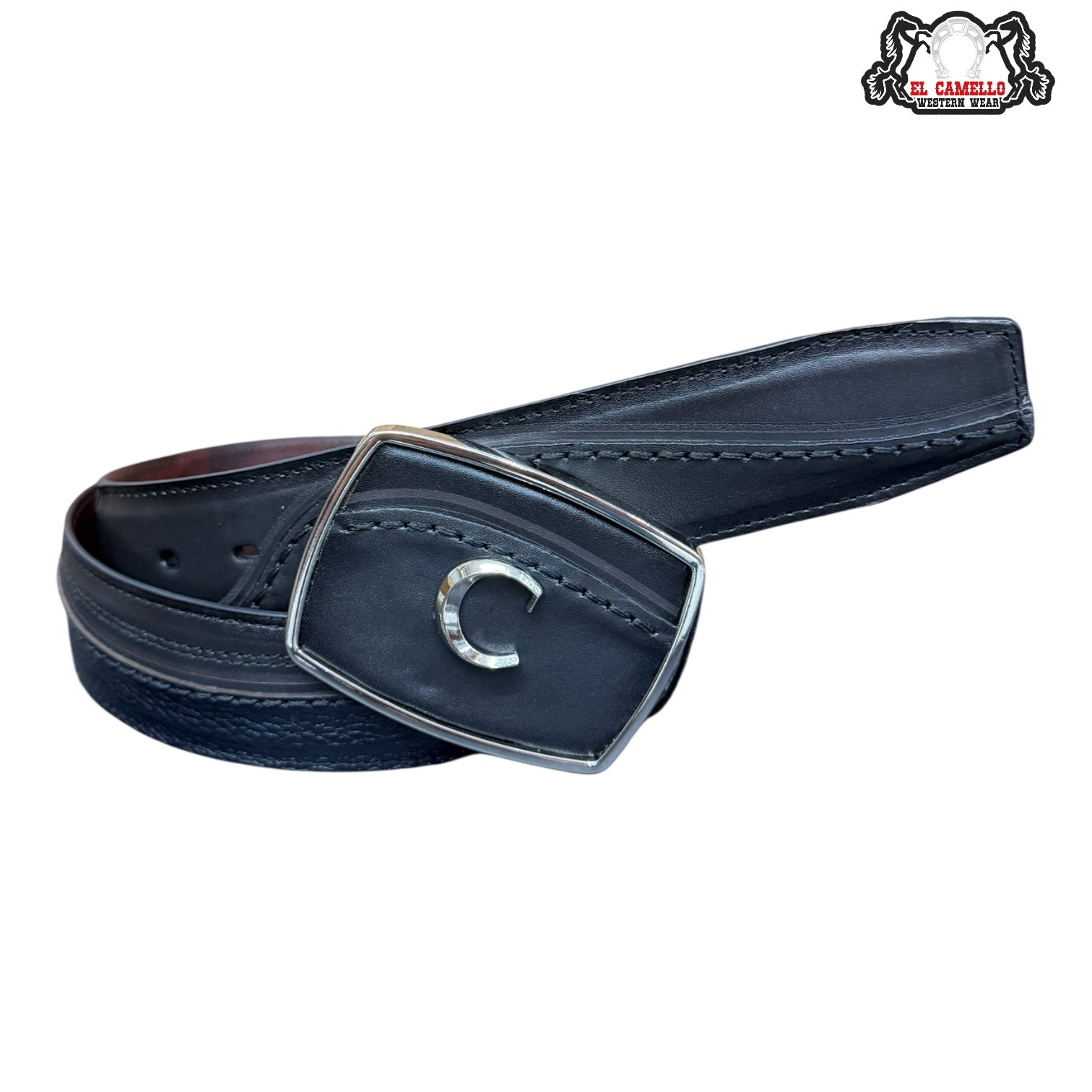 Cuadra Black Leather Belt with Iconic C Buckle BC428