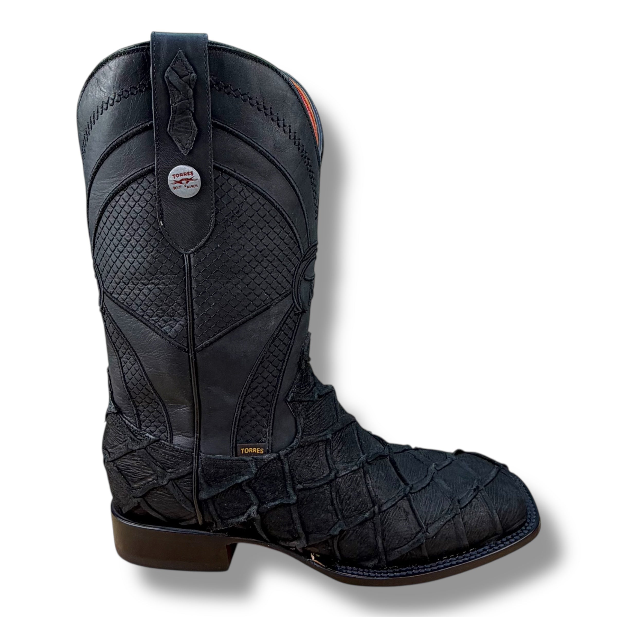Midnight Ember Matte Black Pirarucu Leather Boot - Sqaure Tow