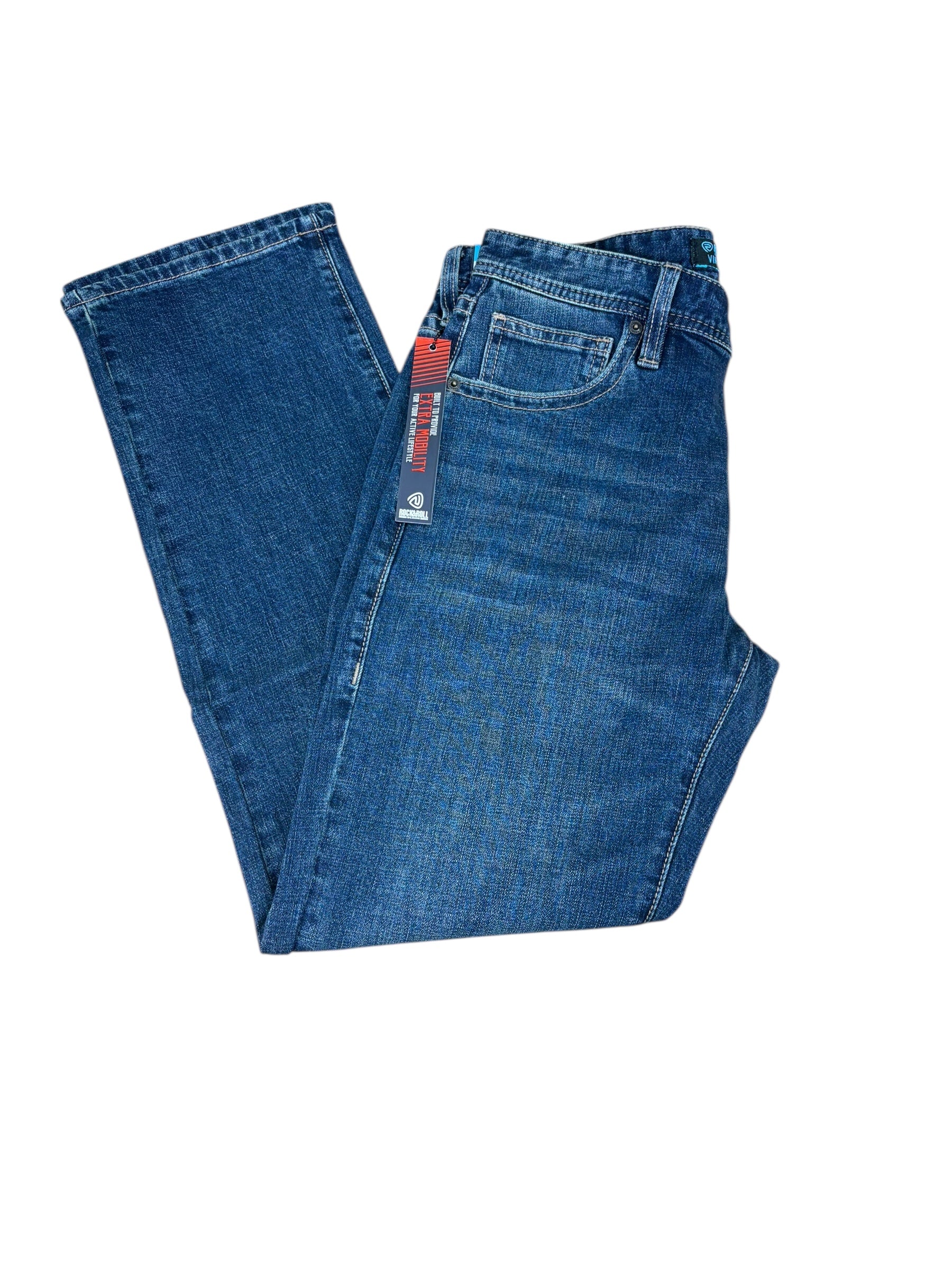 Rock & Roll Denim Men’s Vintage ’46 Revolver Straight Boot Jeans – Flex Denim, Dark Vintage Wash 0799