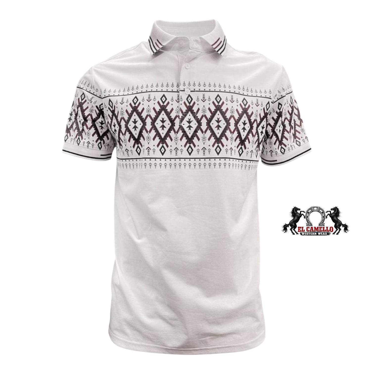 MT-36022 Men’s Western Print Polo – White