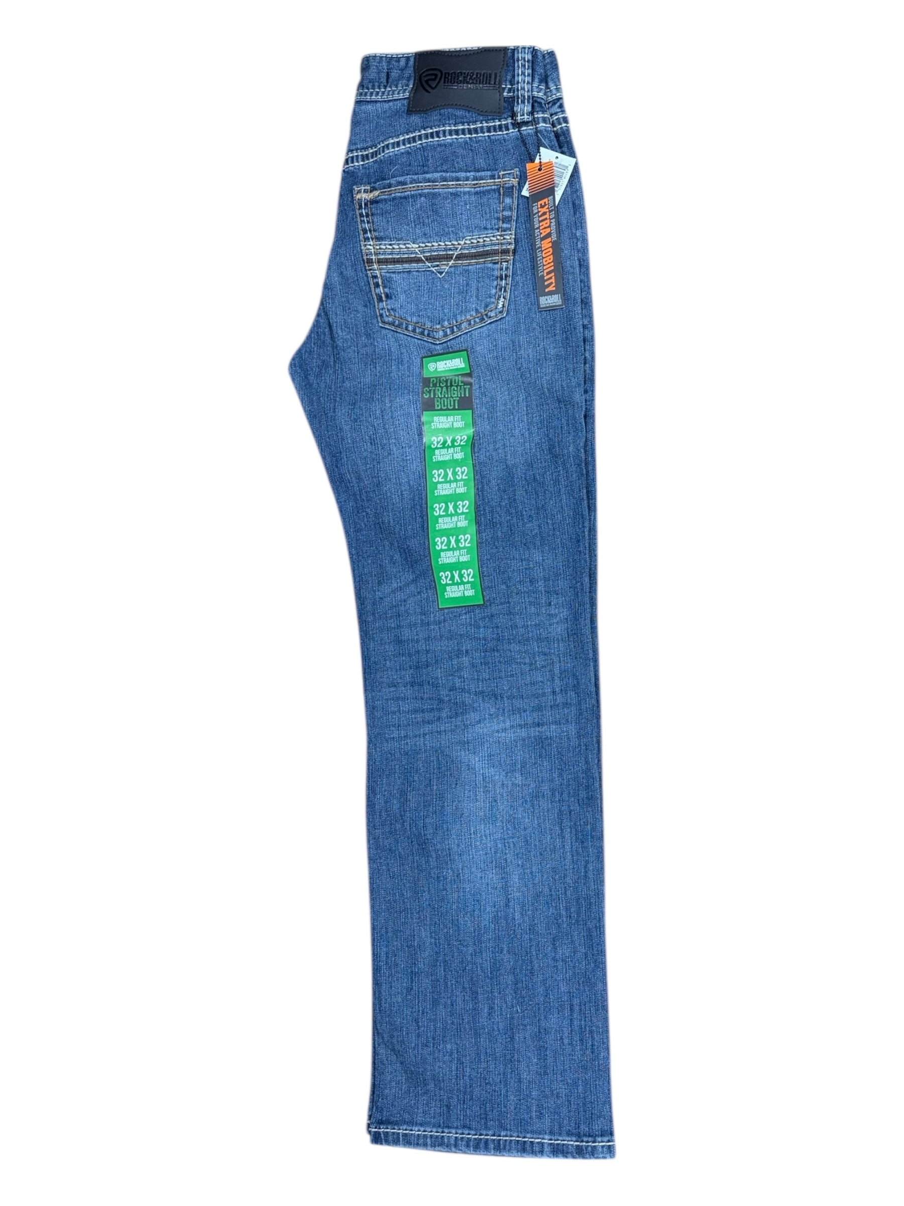 Rock & Roll Denim Men’s Pistol Regular Fit Straight Boot Jeans – Extra Mobility Denim, Medium Vintage 5570