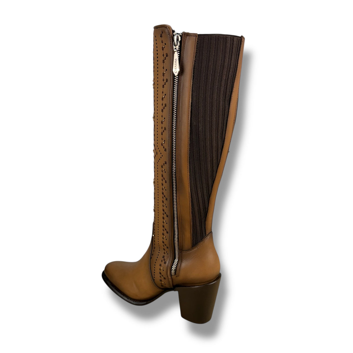 Cuadra Women’s Tall Almond Brown Leather Boot with Crystals CC258