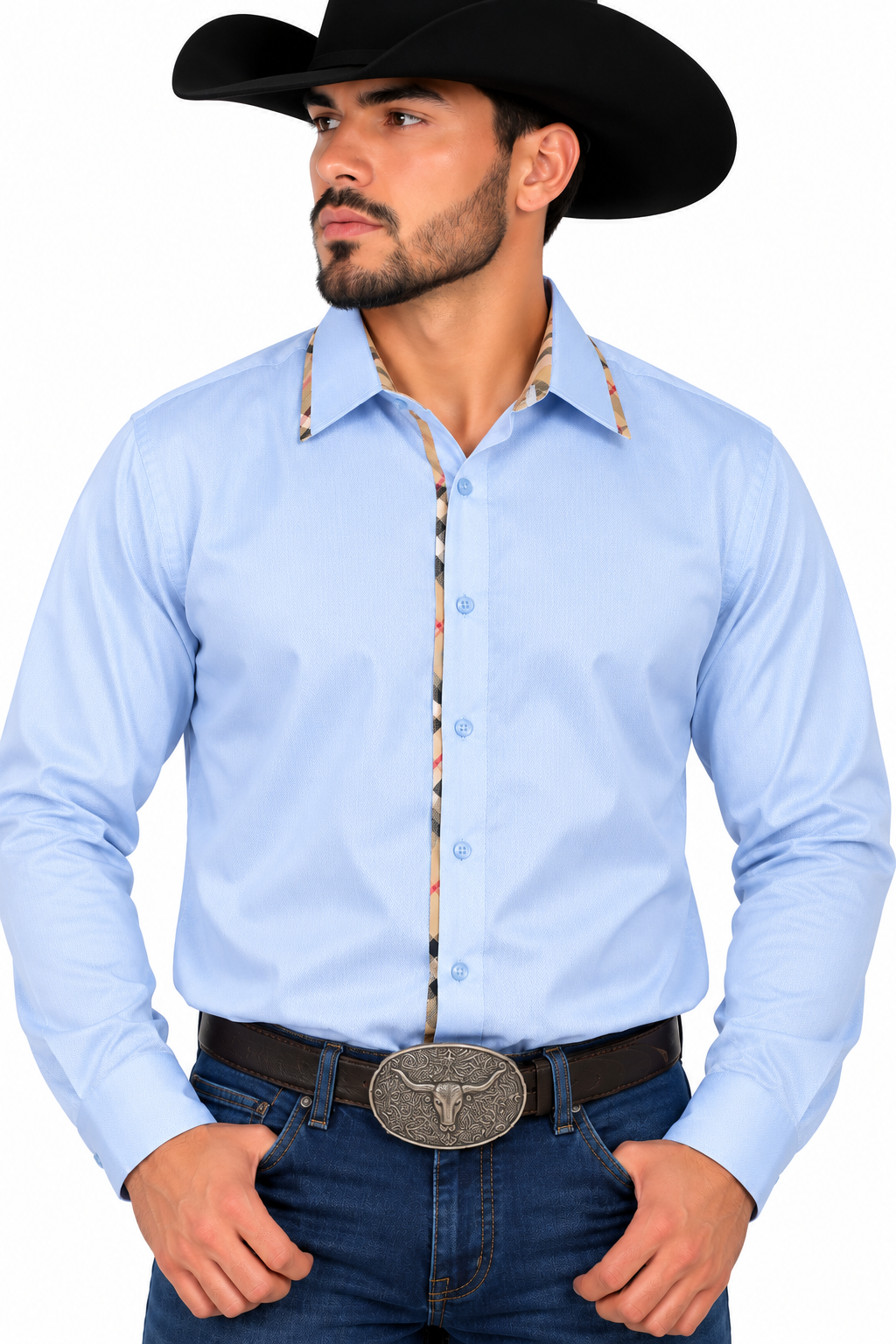 CHUXX Light Blue Contrast Trim Long Sleeve Shirt DS-010 LT