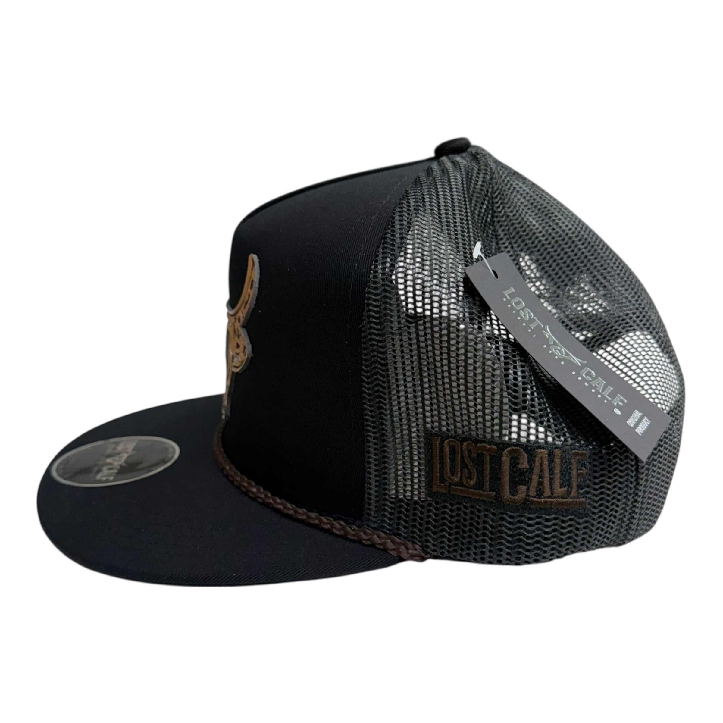 Lost Calf Tooled Bull Rope Cap – Black & Brown LC1007
