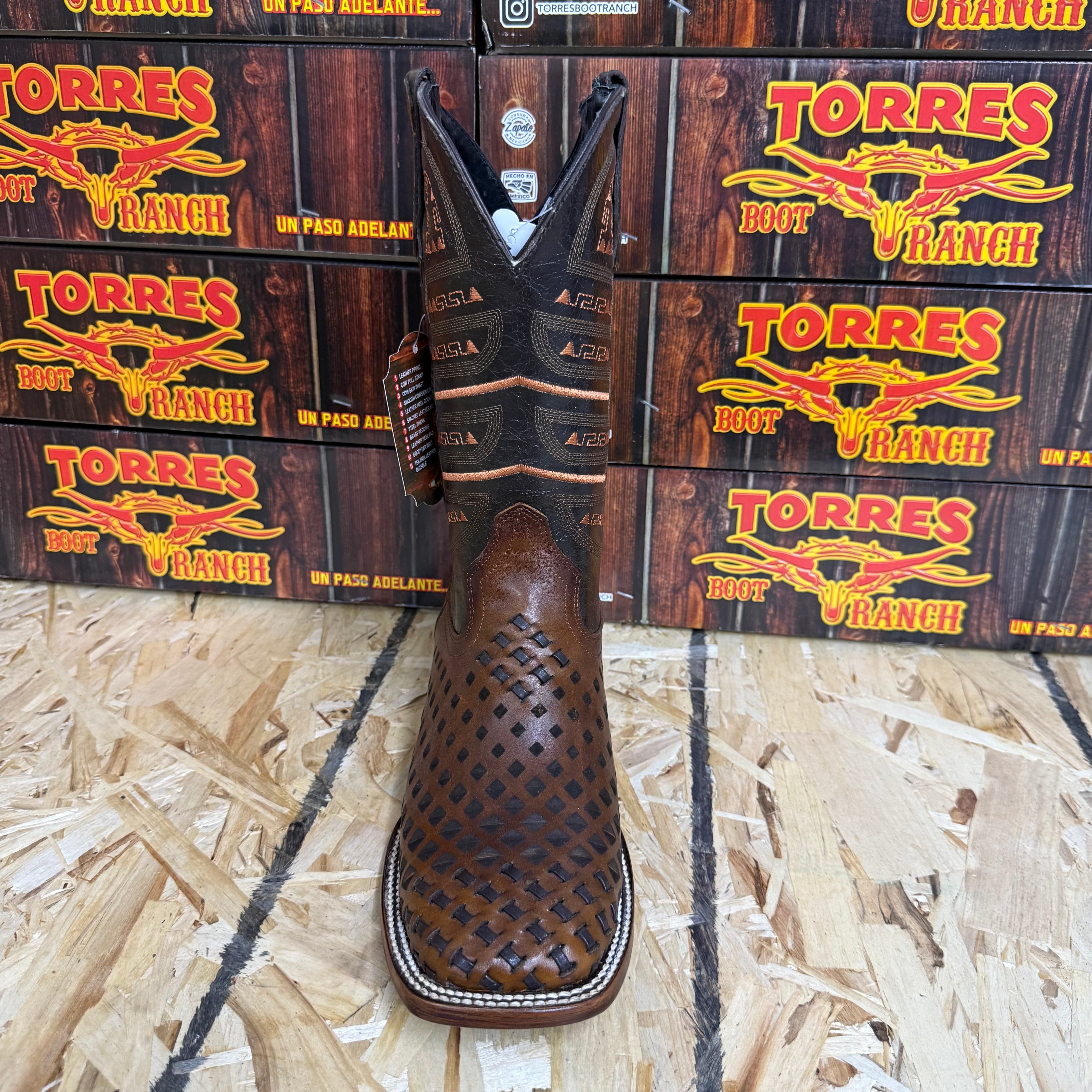 ENGRAVED BROWN LEATHER TORRES BOOT