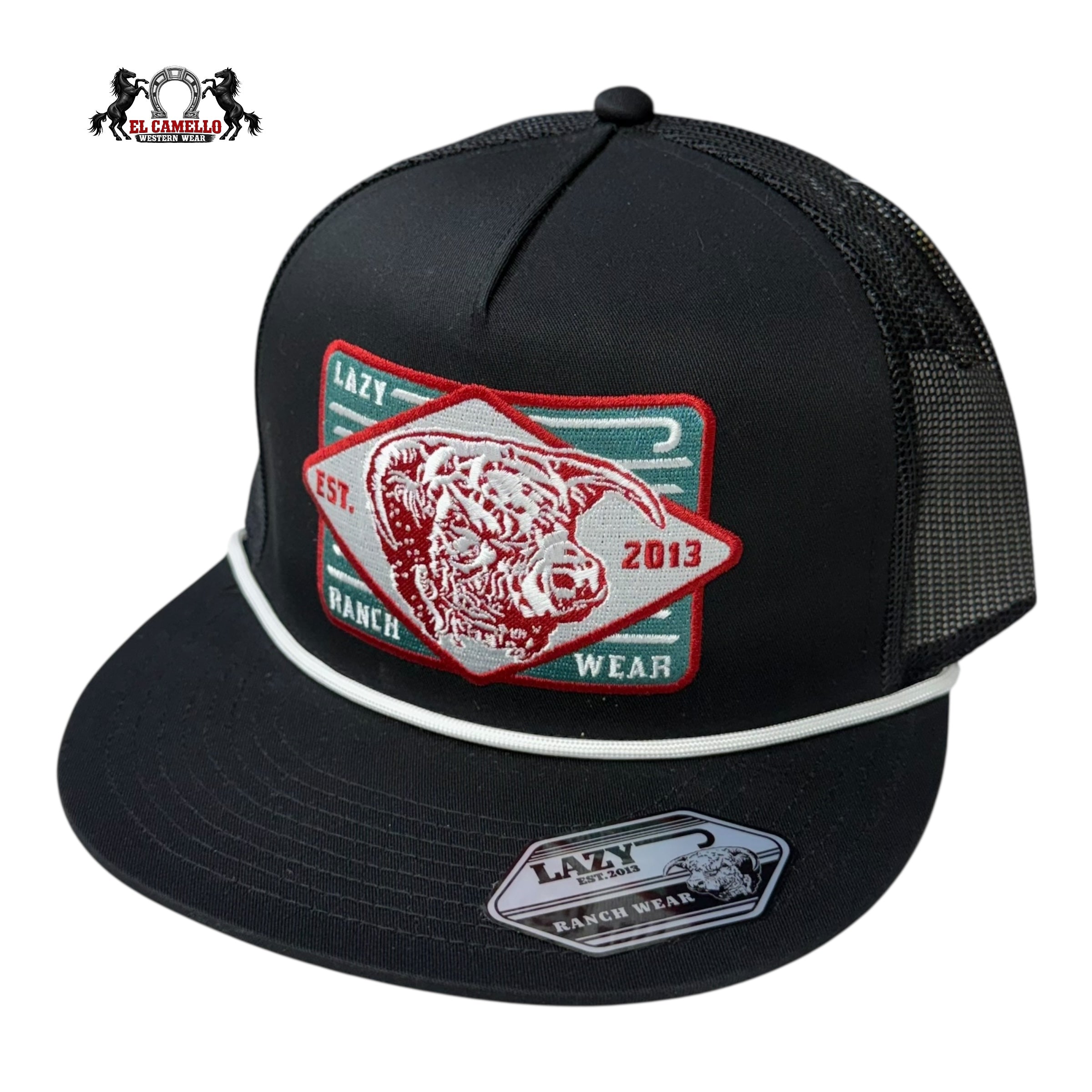 Lazy J Ranch Wear Diamond Bull Patch Black Rope Snapback