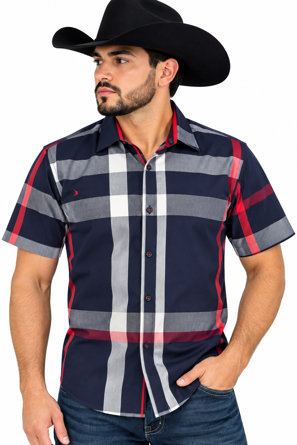 Men’s Navy Plaid Short Sleeve Shirt CHS-201
