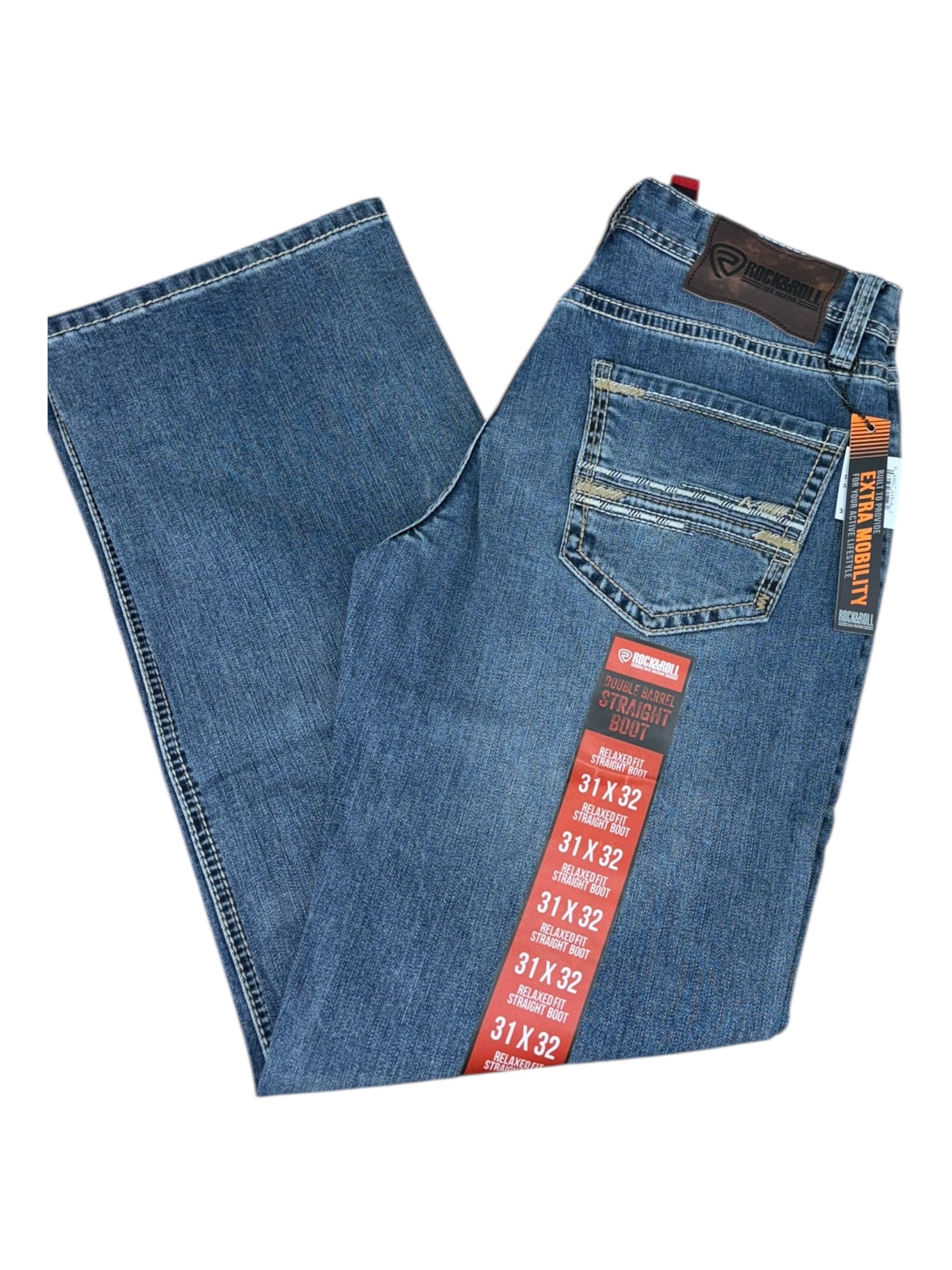 Rock & Roll Denim Men’s Double Barrel Relaxed Fit Straight Boot Jeans – Flex Denim, Medium Vintage Wash 4814