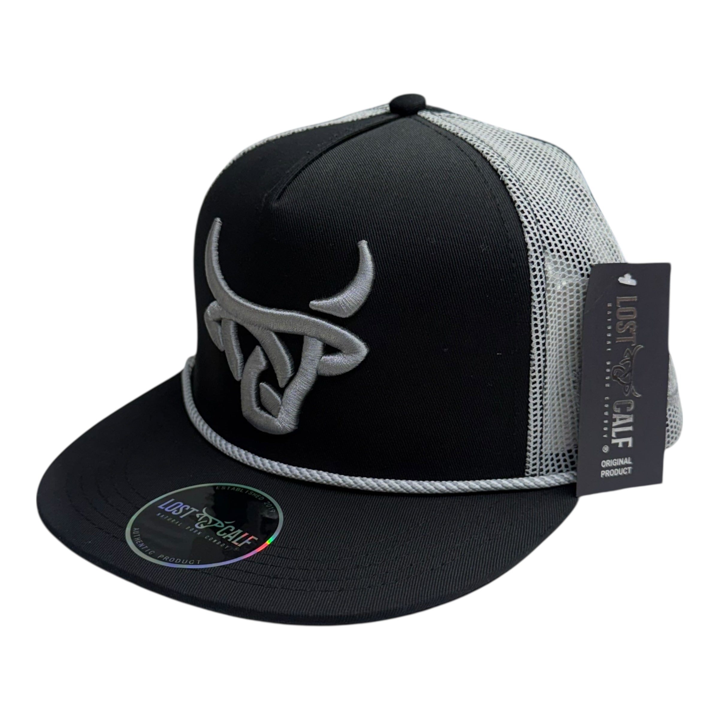 Lost Calf Black & Grey Bull Rope Mesh Cap LC1014
