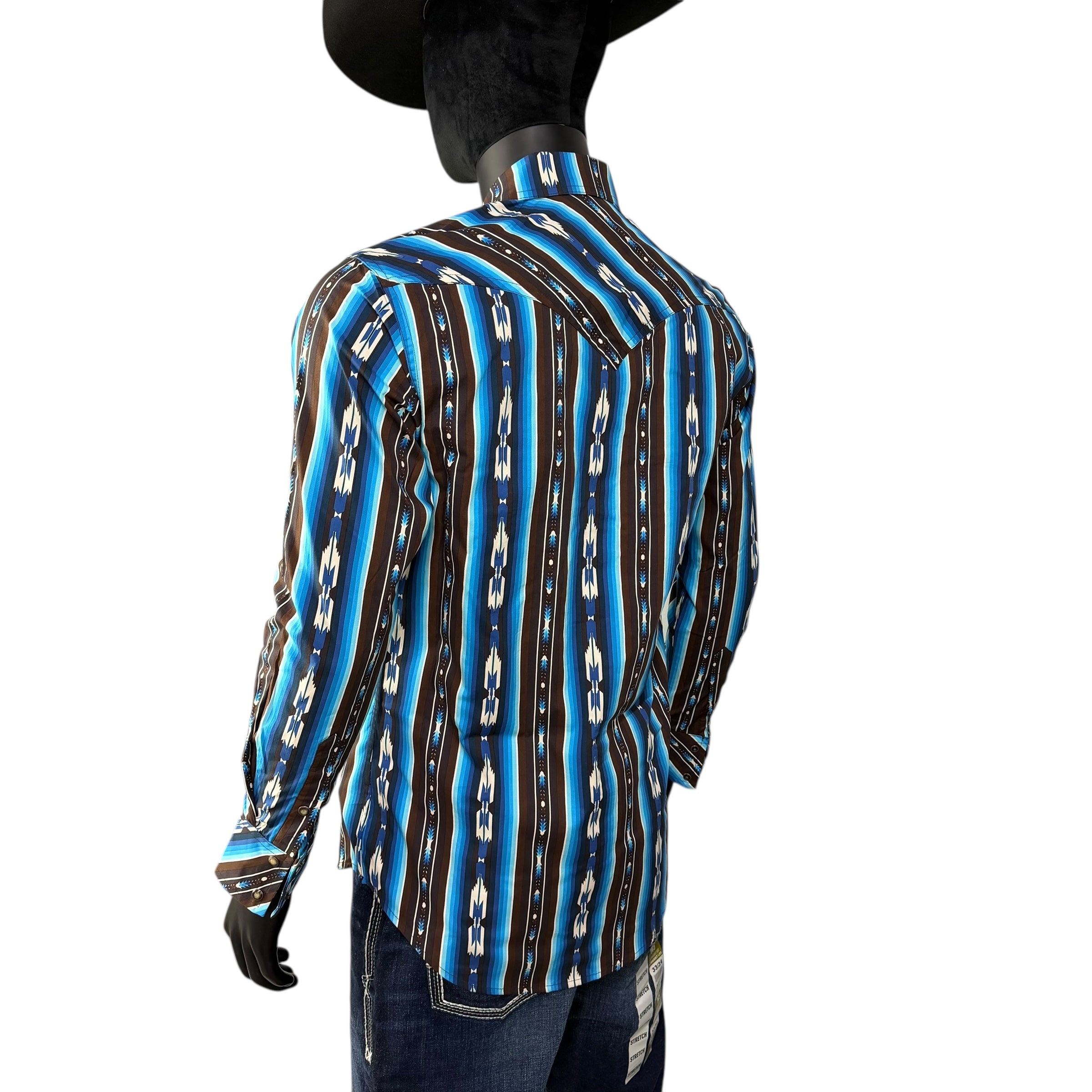 BMN2S07649 – Rock & Roll Denim Stripe Printed Long Sleeve Western Shirt