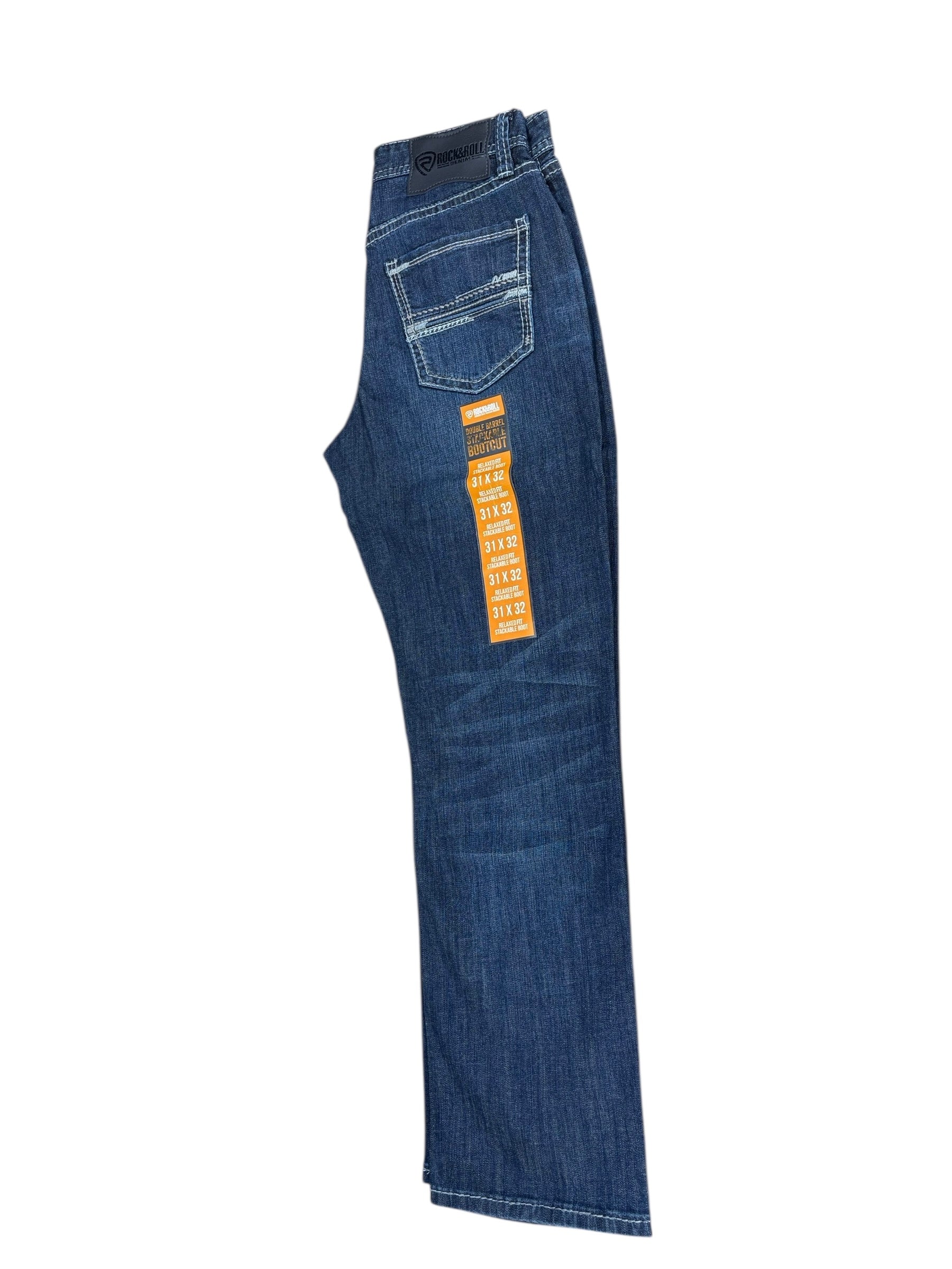 Rock & Roll Denim Men’s Double Barrel Relaxed Fit Stackable Bootcut Jeans – Extra Mobility Denim, Dark Wash 5556