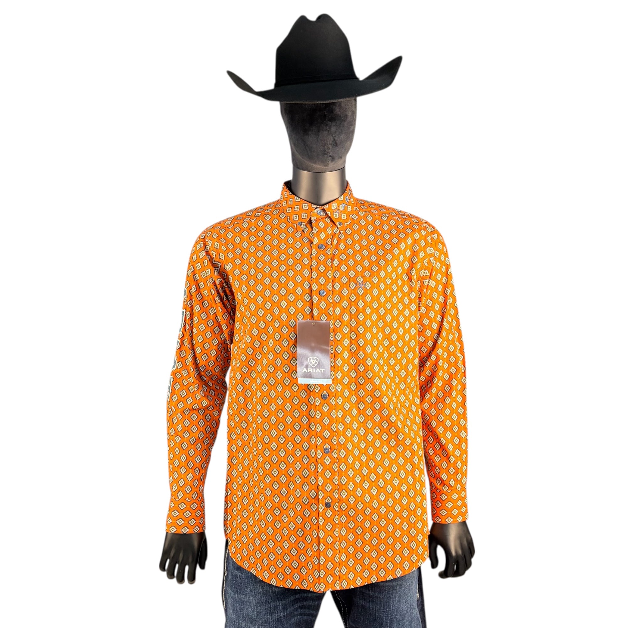 Ariat Men’s Orange FR Geo Print Long Sleeve Work Shirt