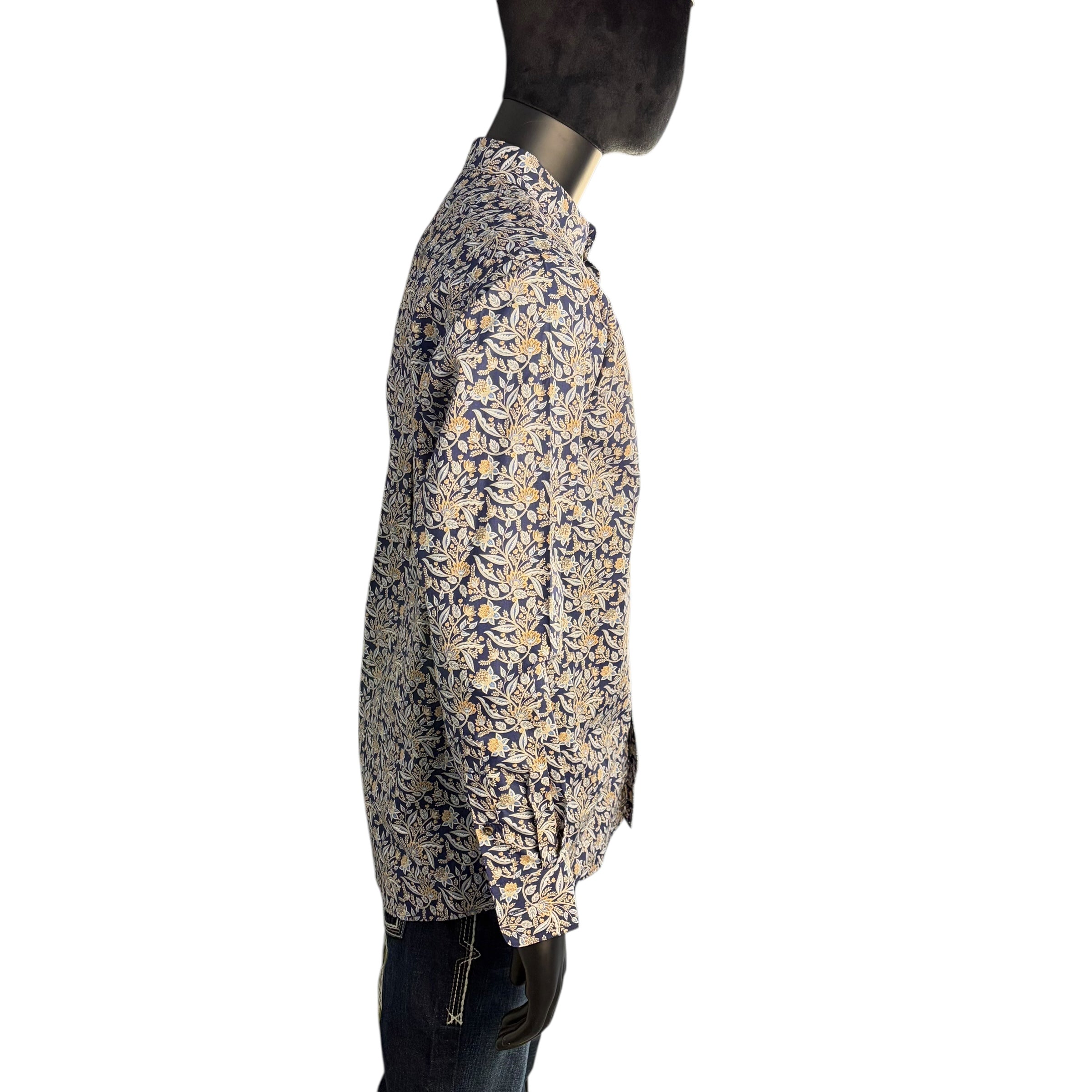 Ariat Men’s Long Sleeve Floral Print Button-Down Western Shirt – Navy & Tan