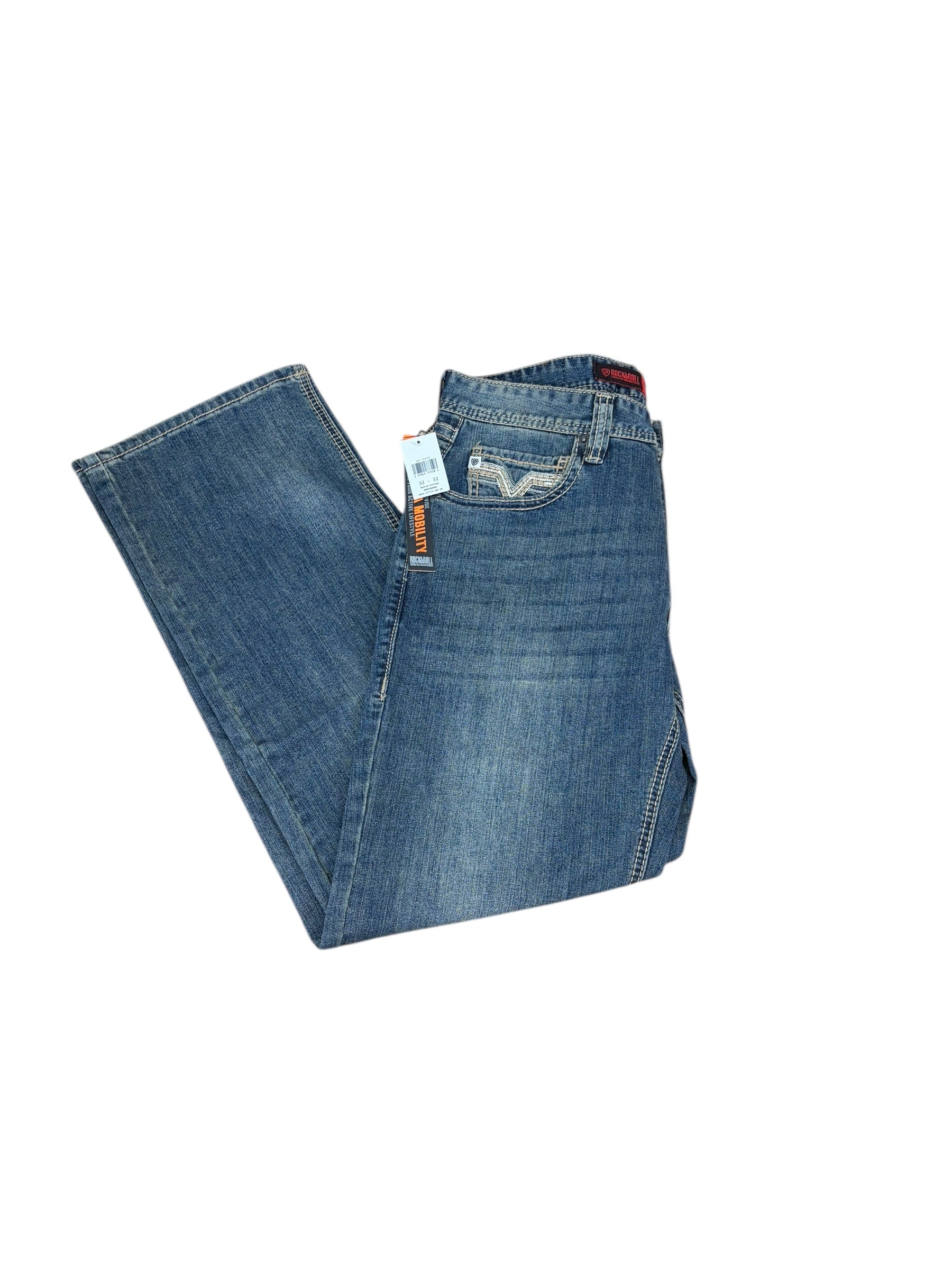 Rock & Roll Denim Men’s Double Barrel Relaxed Fit Straight Boot Jeans – Flex Denim, Medium Vintage Wash 8004 - NEED TO ADD INVENTORY