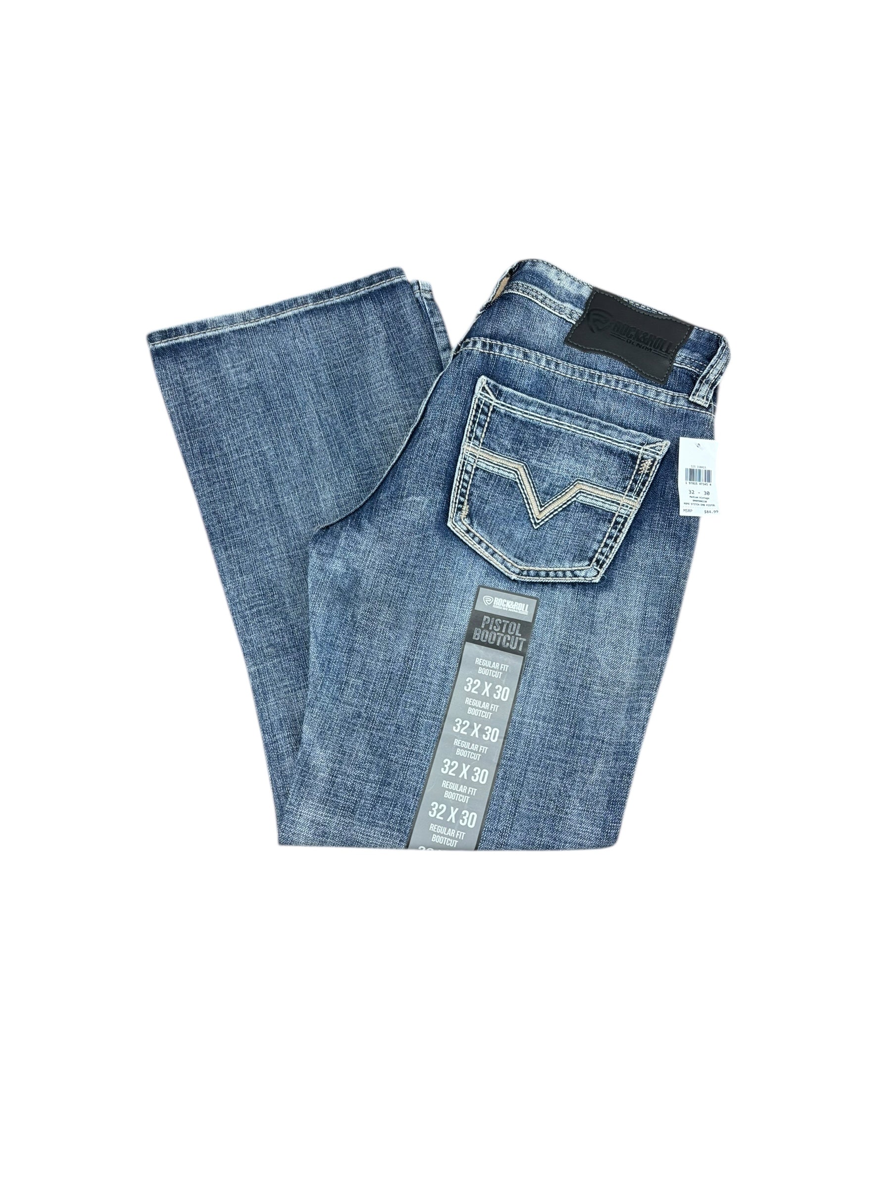 Rock & Roll Denim Men’s Pistol Regular Fit Bootcut Jeans – Medium Vintage Wash 6130