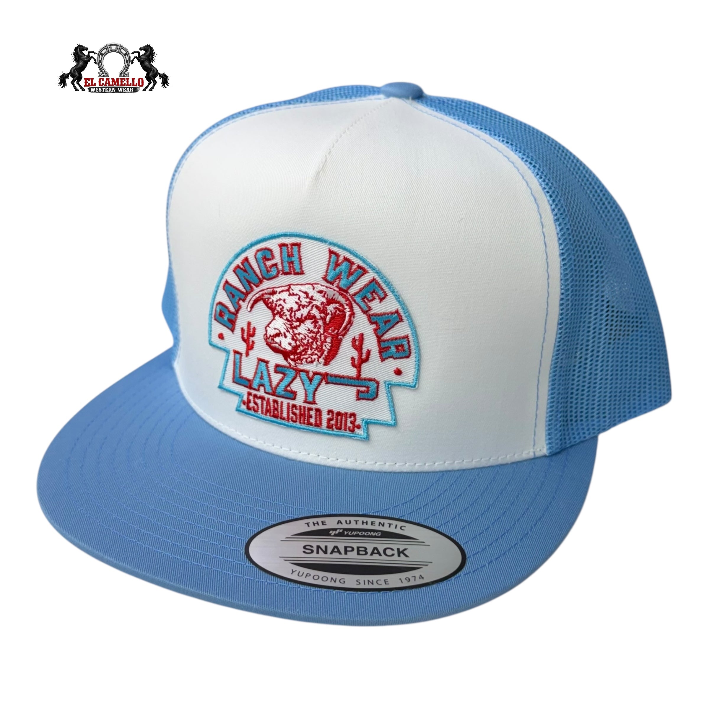 Lazy J Ranch Wear “Ranch Wear” White & Carolina Blue Snapback