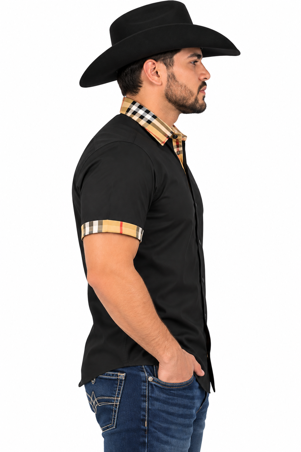 Casali Men’s Black Plaid Trim Short Sleeve Shirt CHSS2130