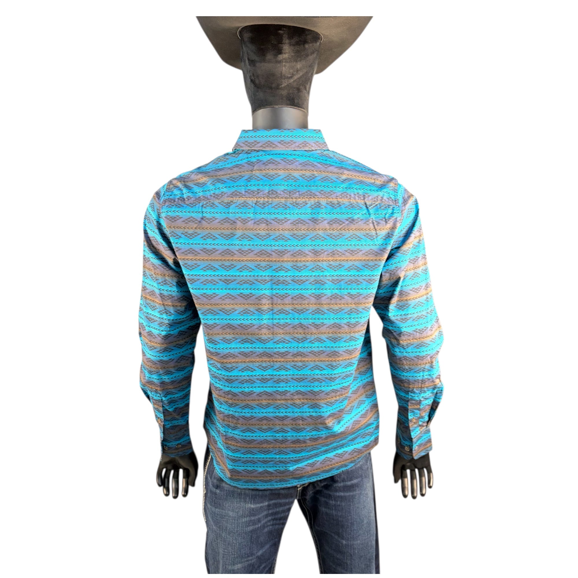 Ariat Men’s Long Sleeve Aztec Print Button-Down Shirt – Turquoise