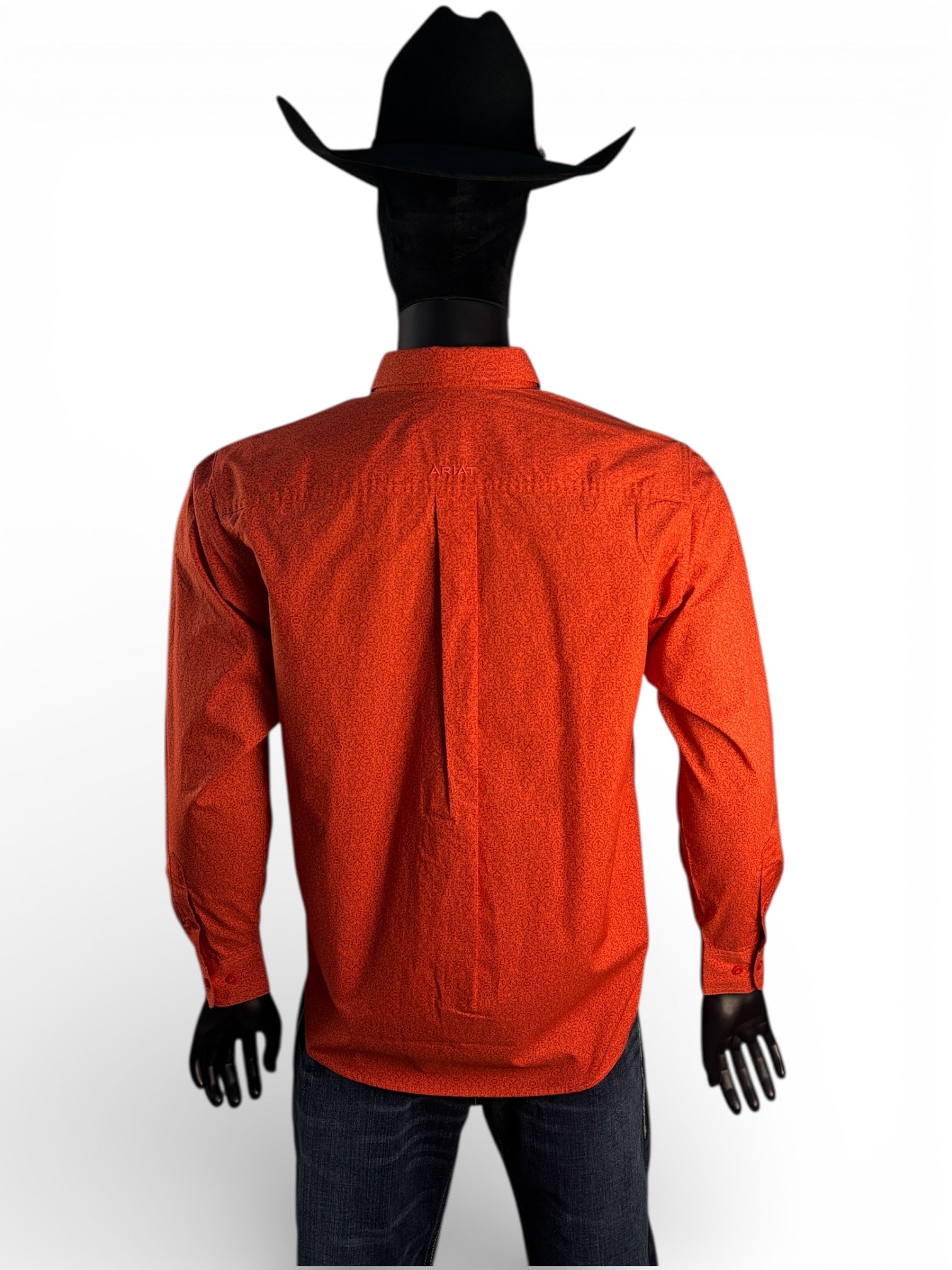 Ariat Men’s Orange Micro-Print Long Sleeve Button-Down Shirt