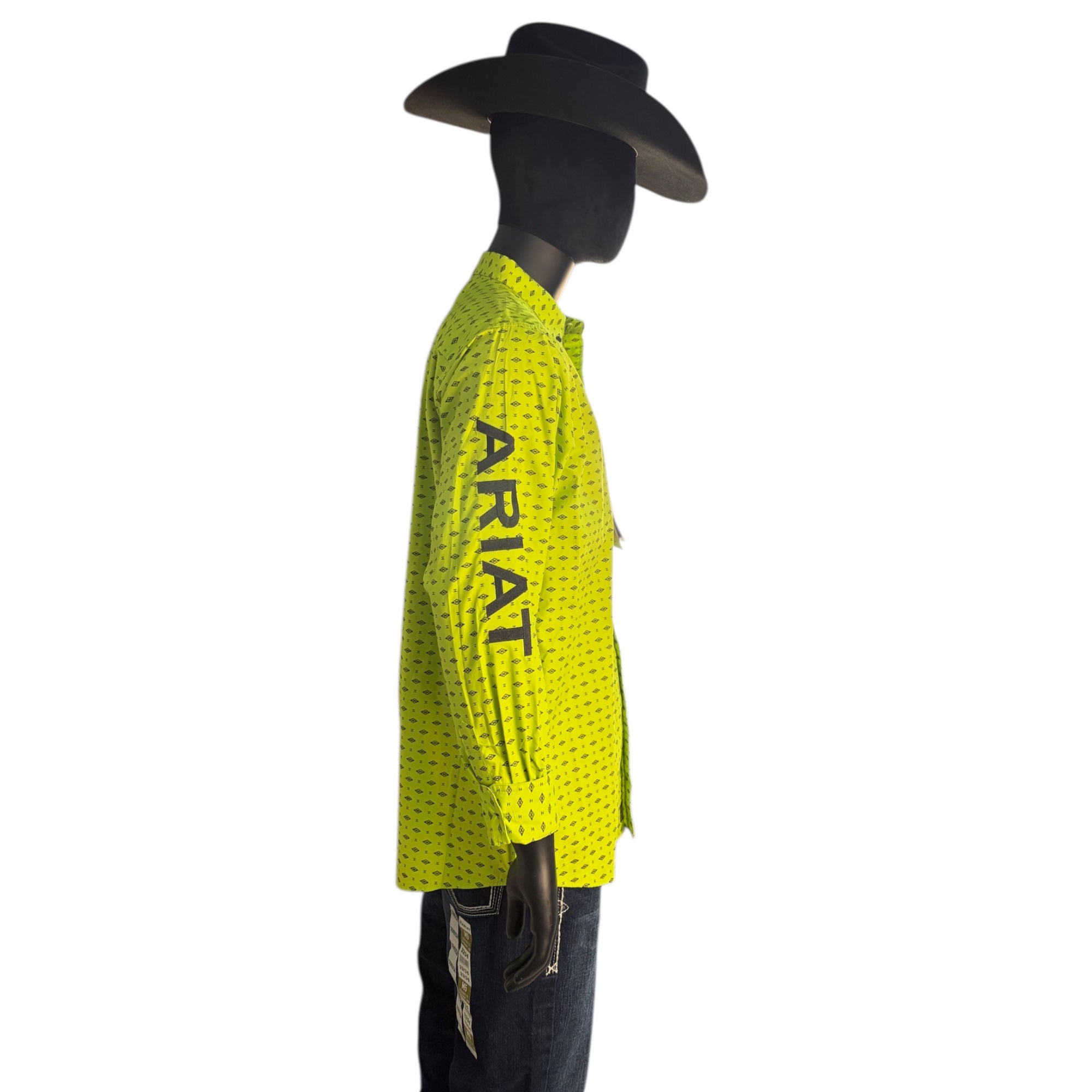 Ariat Men’s Neon Lime FR Geo Print Long Sleeve Work Shirt