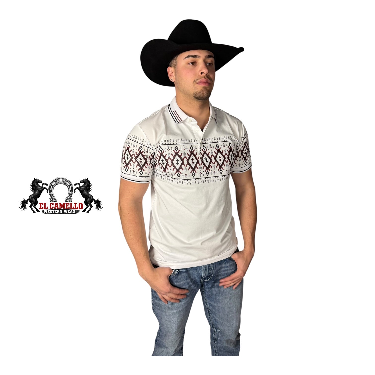 MT-36022 Men’s Western Print Polo – White