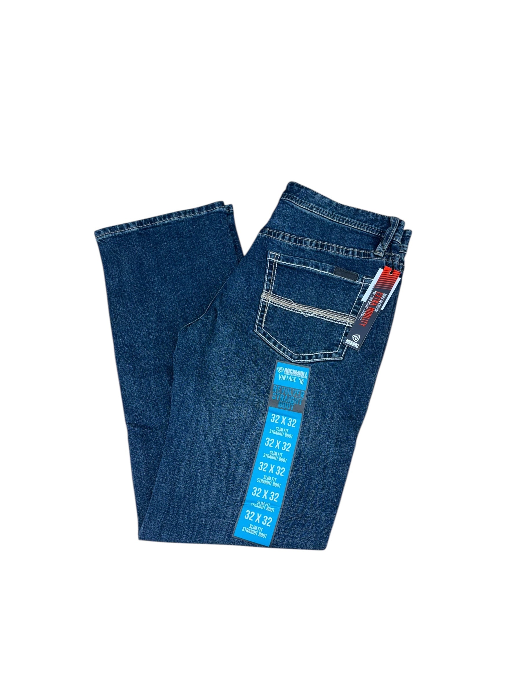 Rock & Roll Denim Men’s Vintage ’46 Revolver Straight Boot Jeans – Flex Denim, Dark Vintage Wash 0799