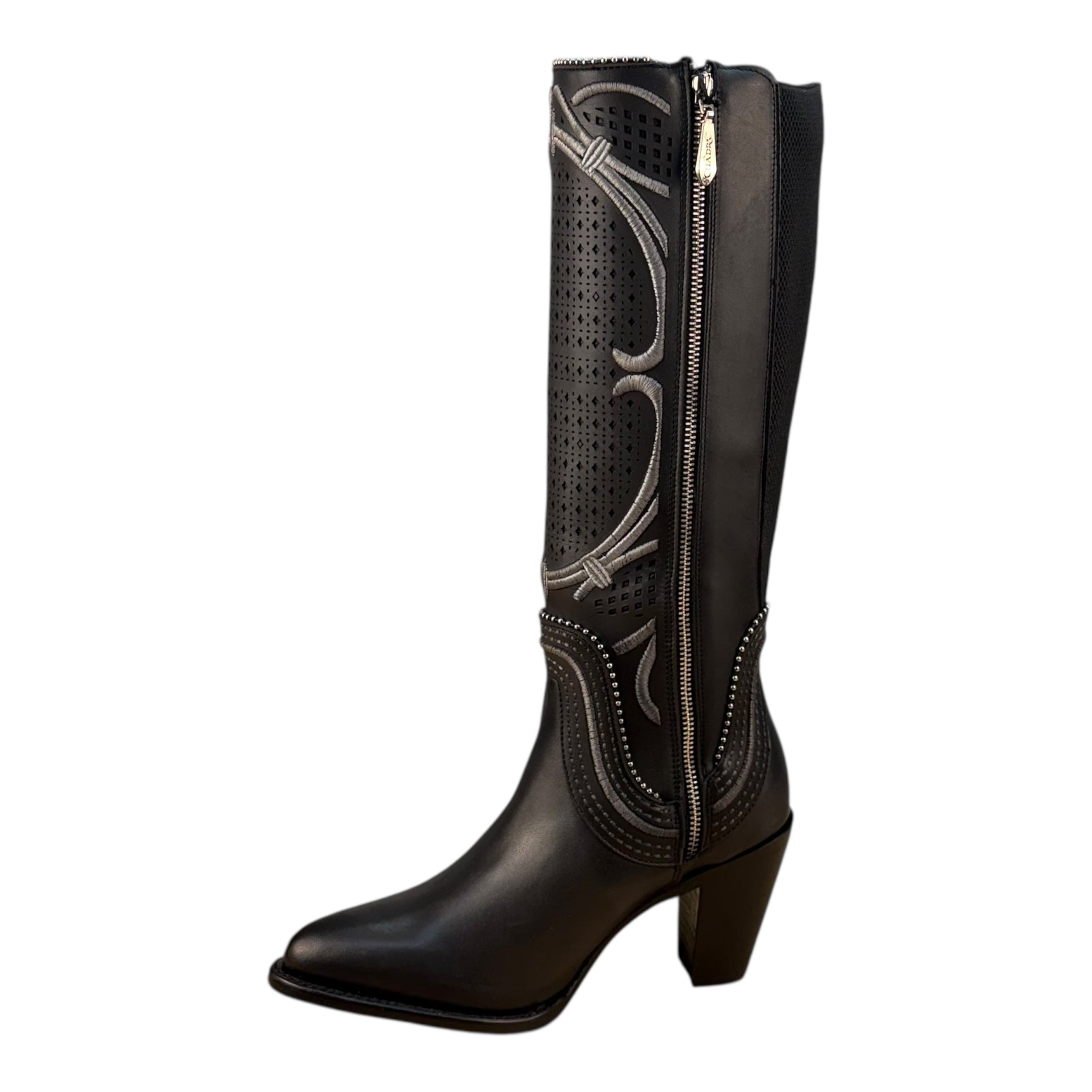 Cuadra CC242 Women’s Grey Laser Embroidery & Stud Tall Western Boots