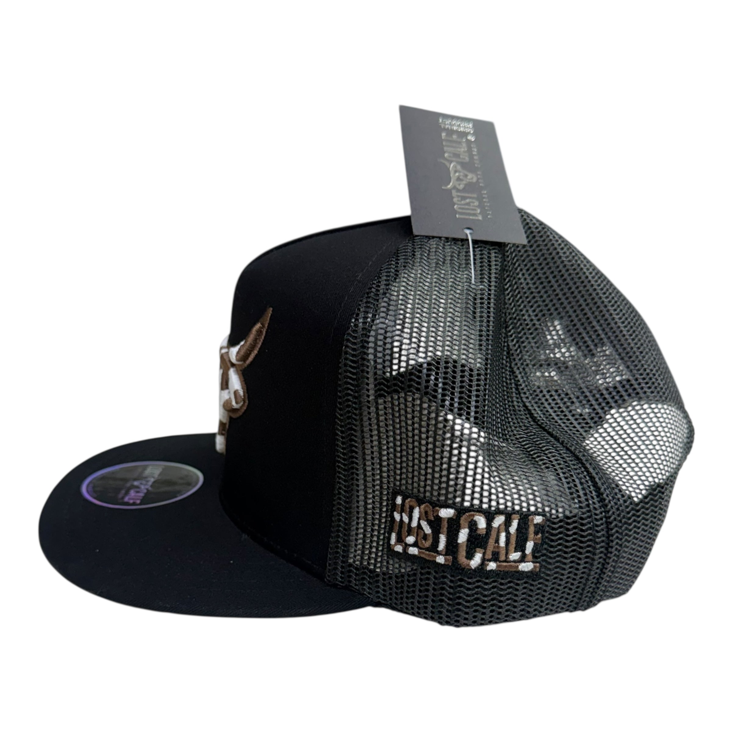 Lost Calf Bull Logo Mesh Cap – Black & Brown LC1006