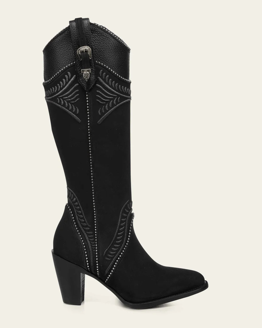 Black Knee-High Embroidered Leather Boot for Women CC357