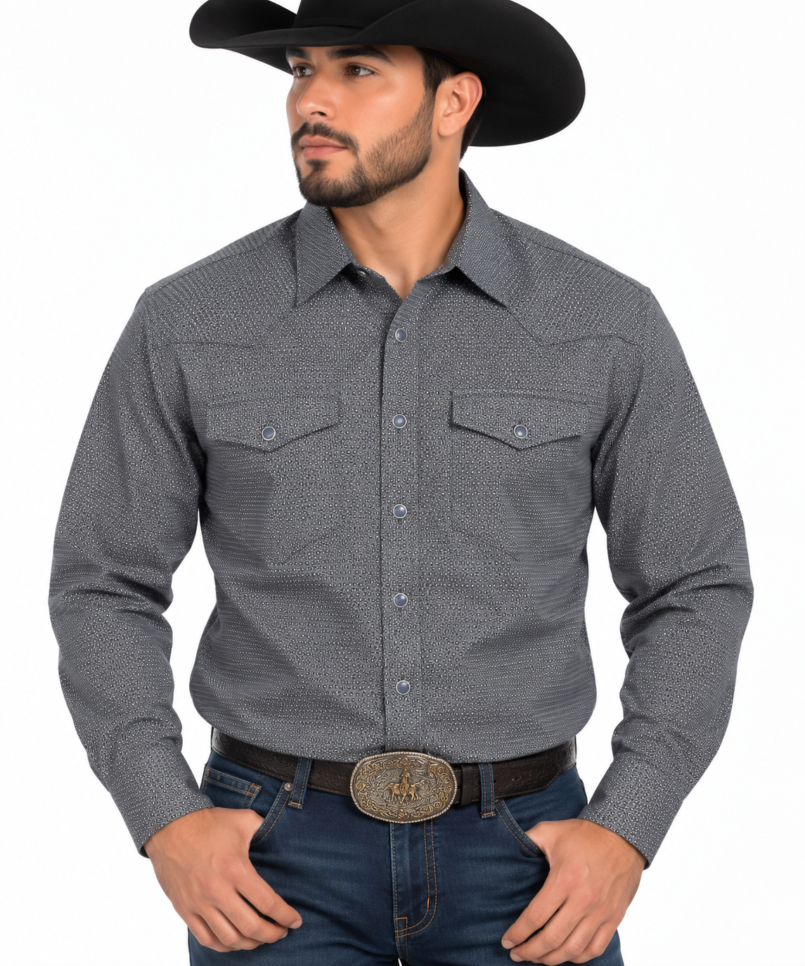 CHUXX Charcoal Geometric Western Shirt- SWP-164