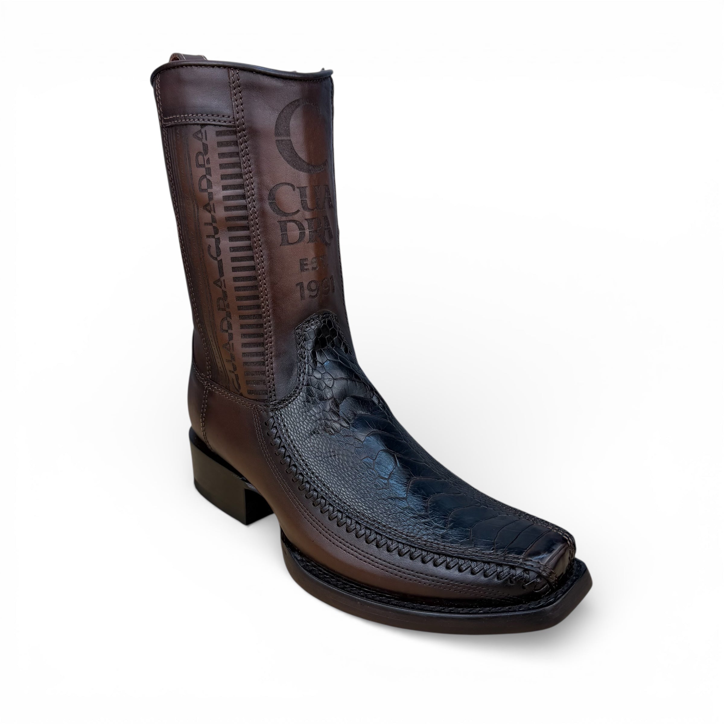 Cuadra CU631 MN Brown Ostrich Leg Laser & Woven Narrow Square Toe