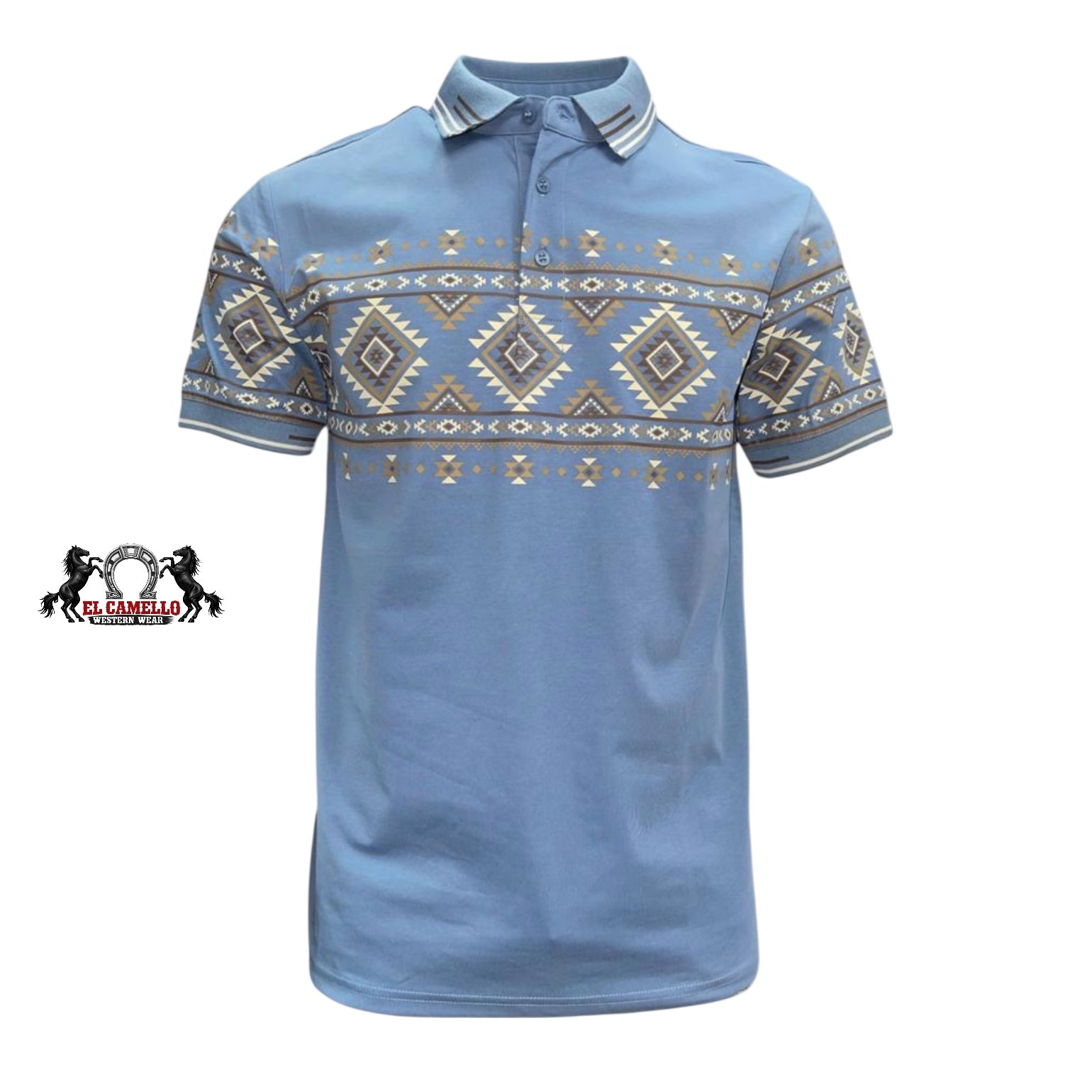 LAM-28232 Men’s Western Print Polo – Blue