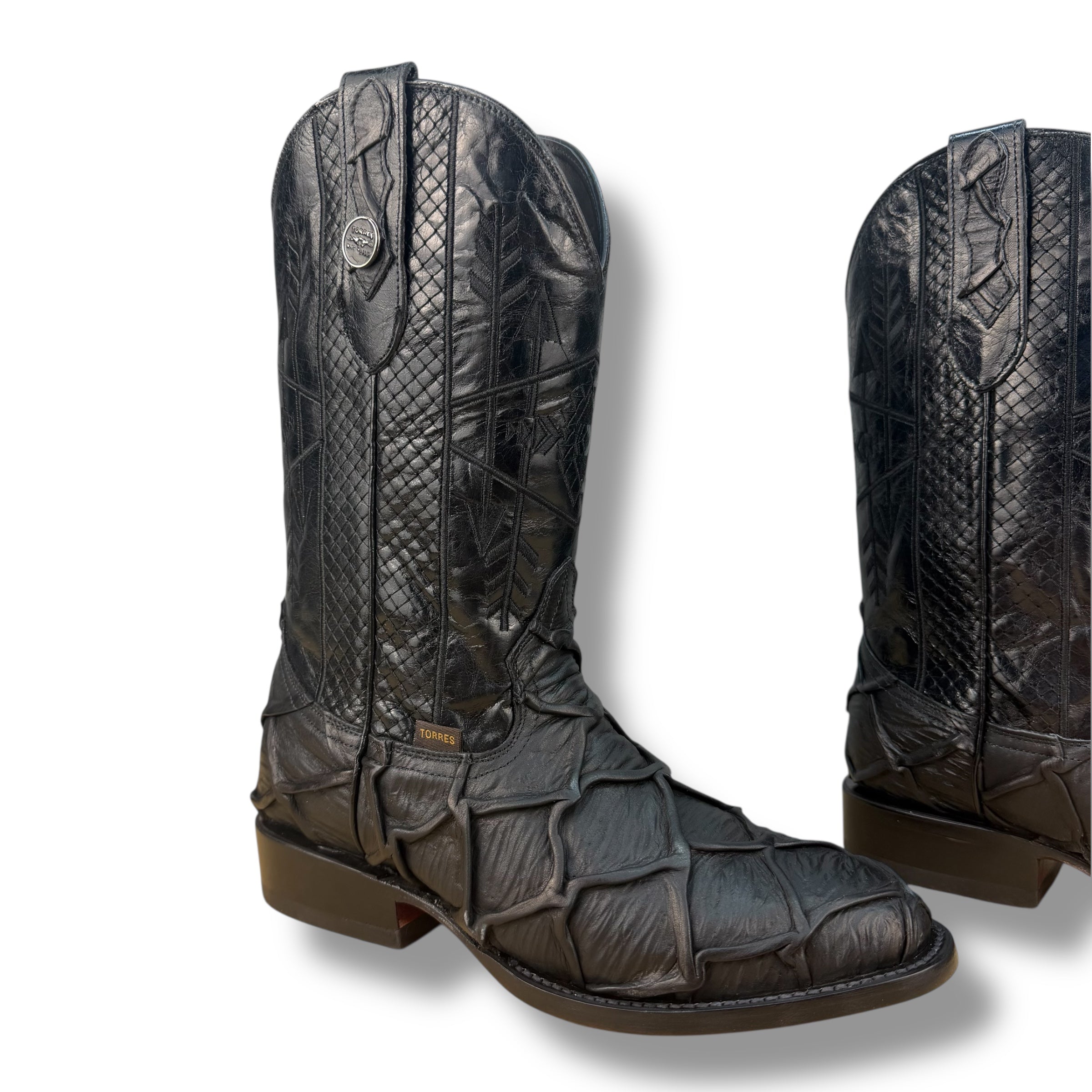 Iron Legacy Black Pirarucu Leather Boots - Sqaure Toe