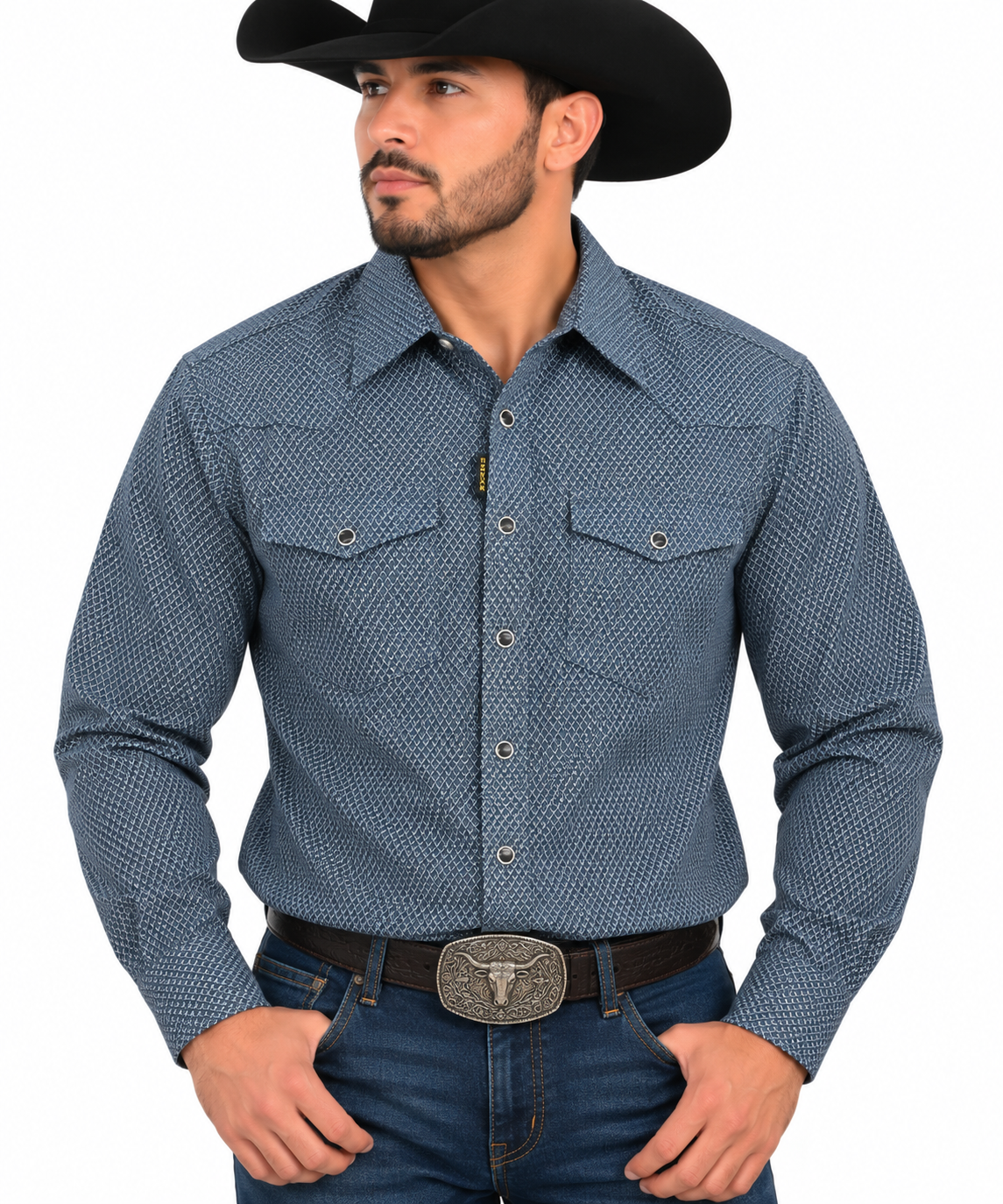 CHUXX Charcoal Blue Micro-Pattern Western Shirt SWP-162