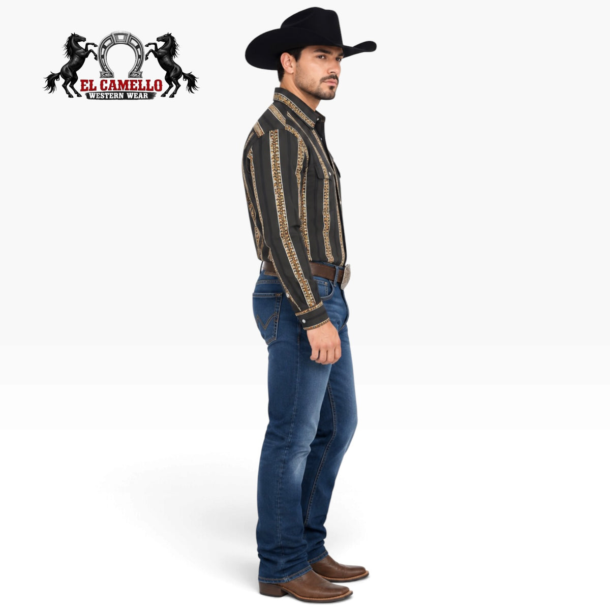 Rock & Roll Men's Black Striped Long Sleeve Western Shirt