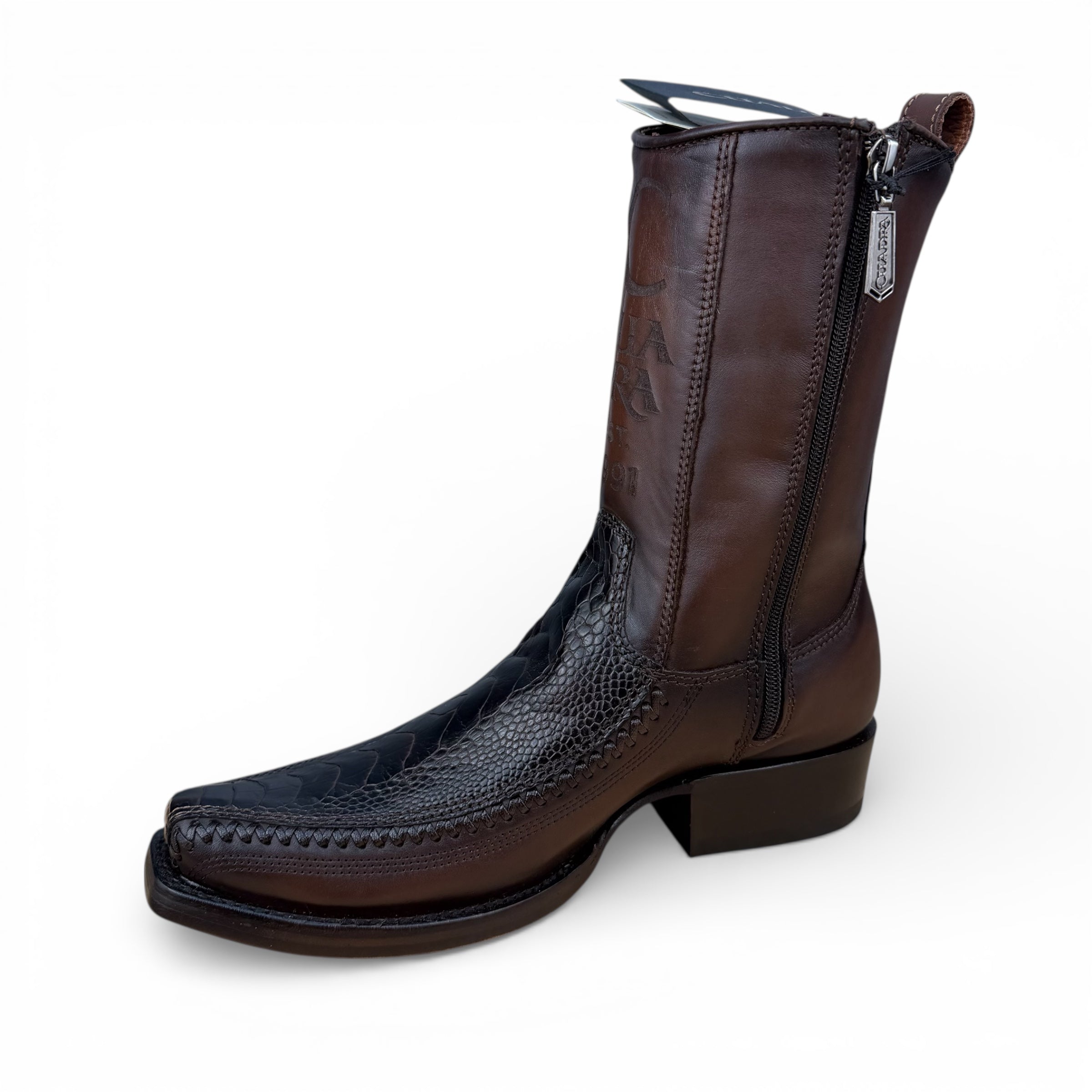 Cuadra CU631 MN Brown Ostrich Leg Laser & Woven Narrow Square Toe