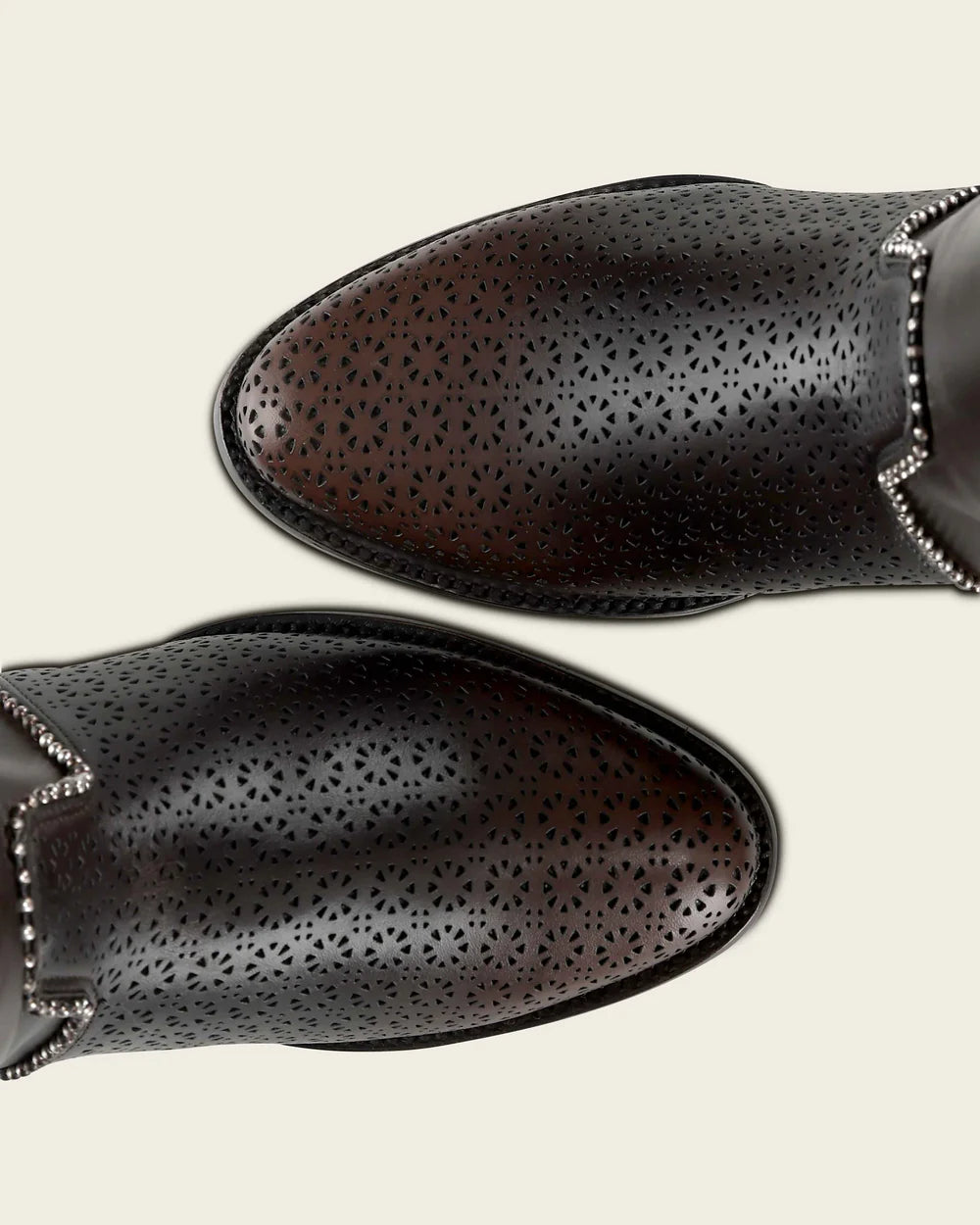 Women's Brown Tall Equestrian Leather Boot with Laser-Cut CC263