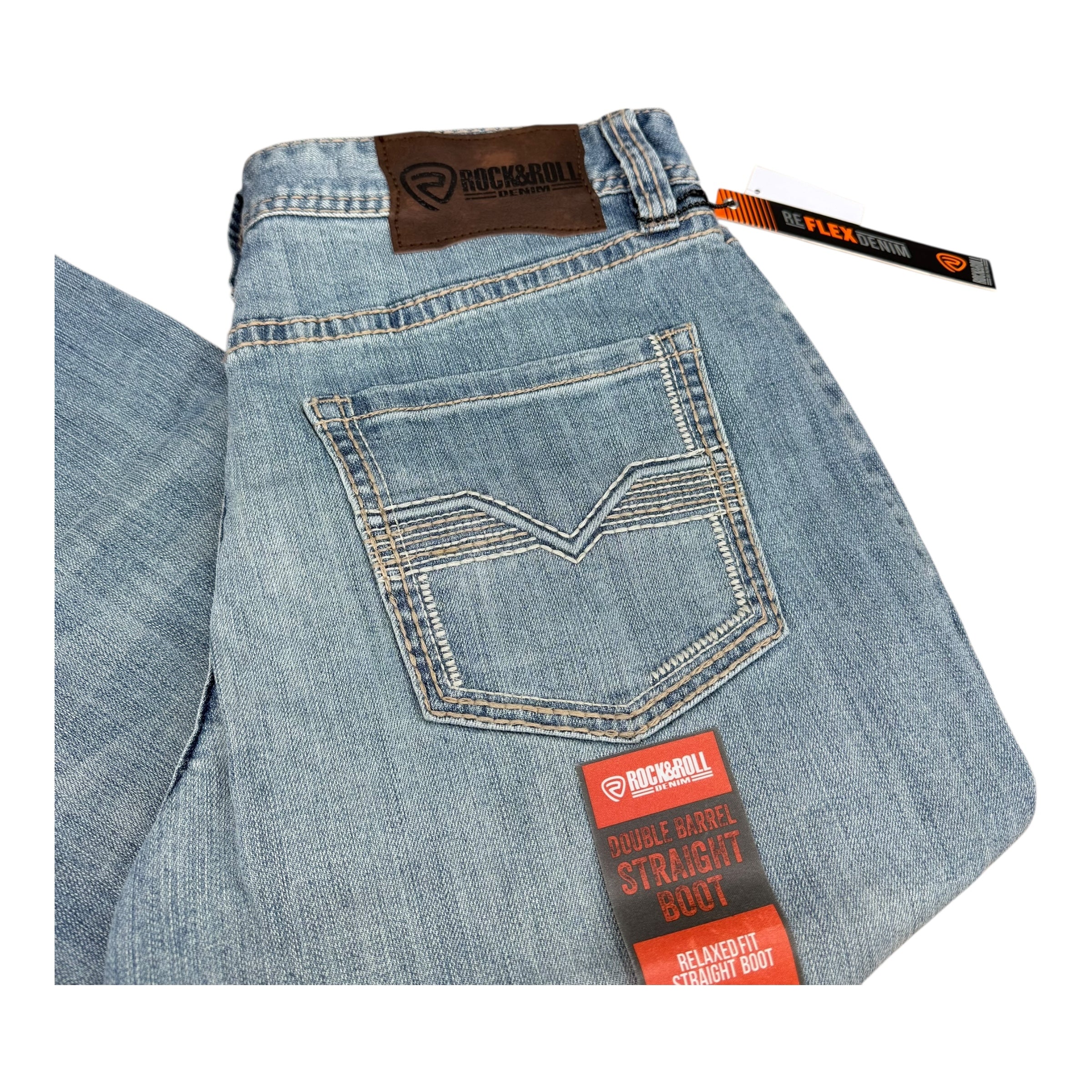 Rock & Roll Denim Men’s Double Barrel Relaxed Fit Straight Boot Jeans – Light Wash (BM0SD06125)