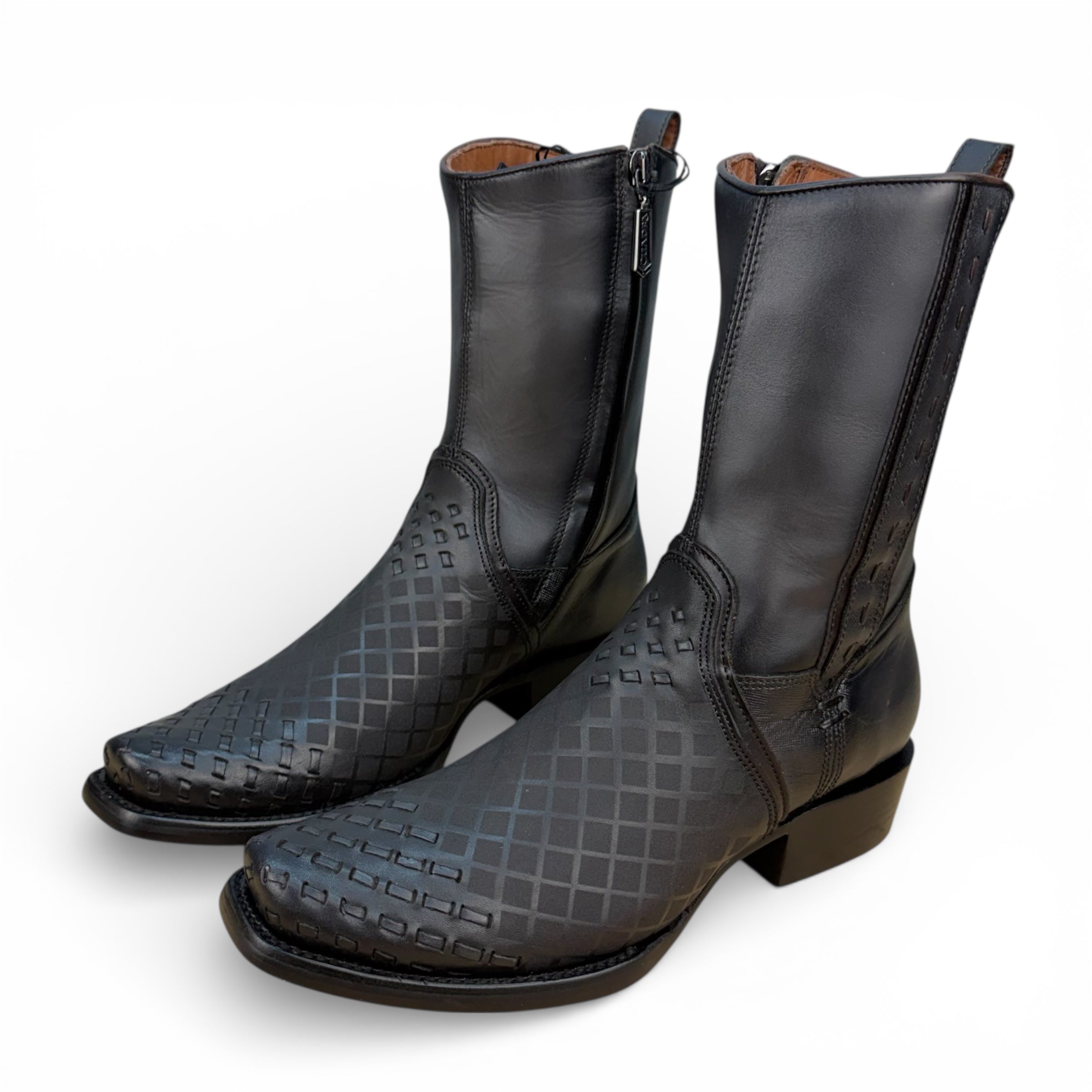 Cuadra Men CU498 – Black Woven Leather Boot