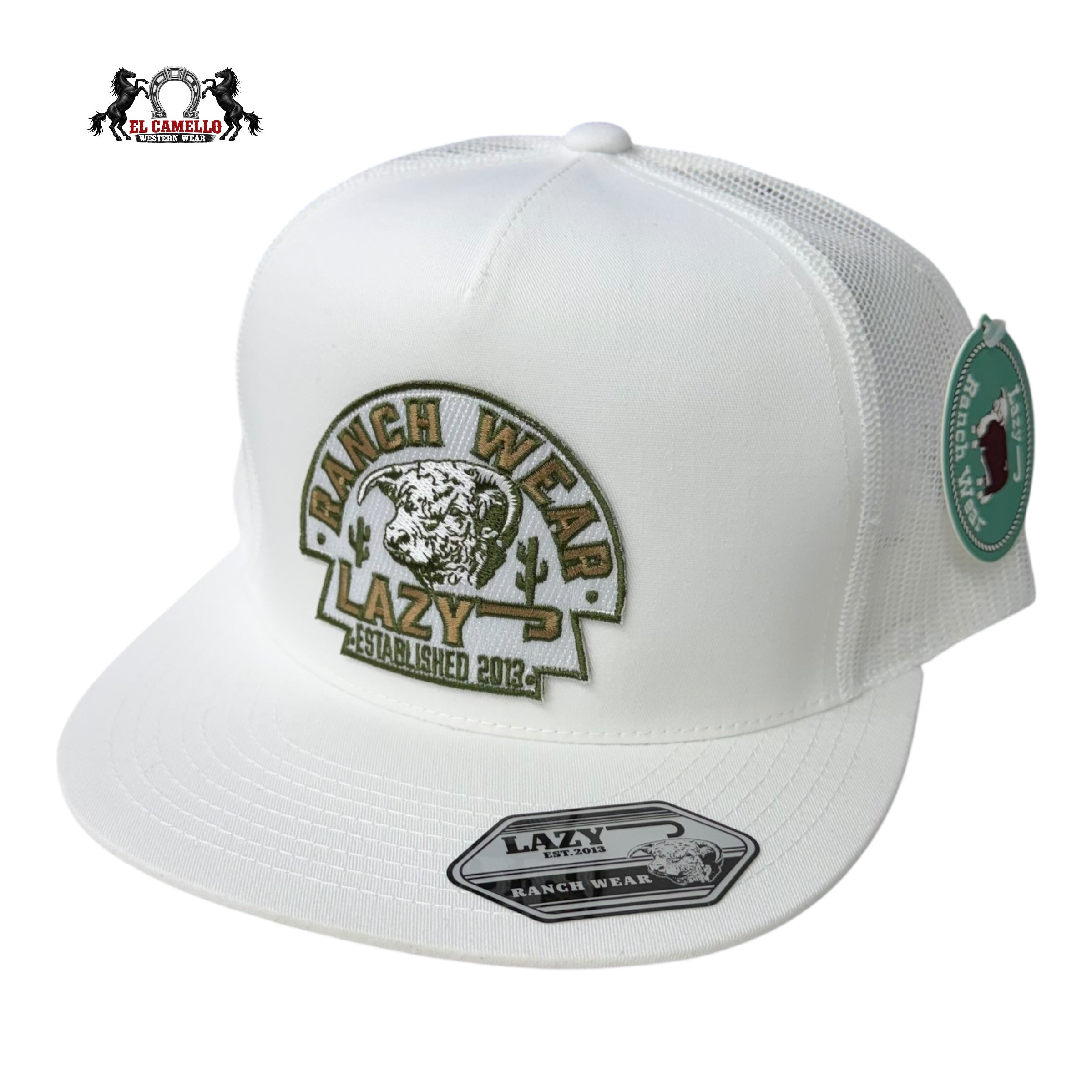 Lazy J Ranch Wear “Ranch Wear” White/Olive Trucker Cap
