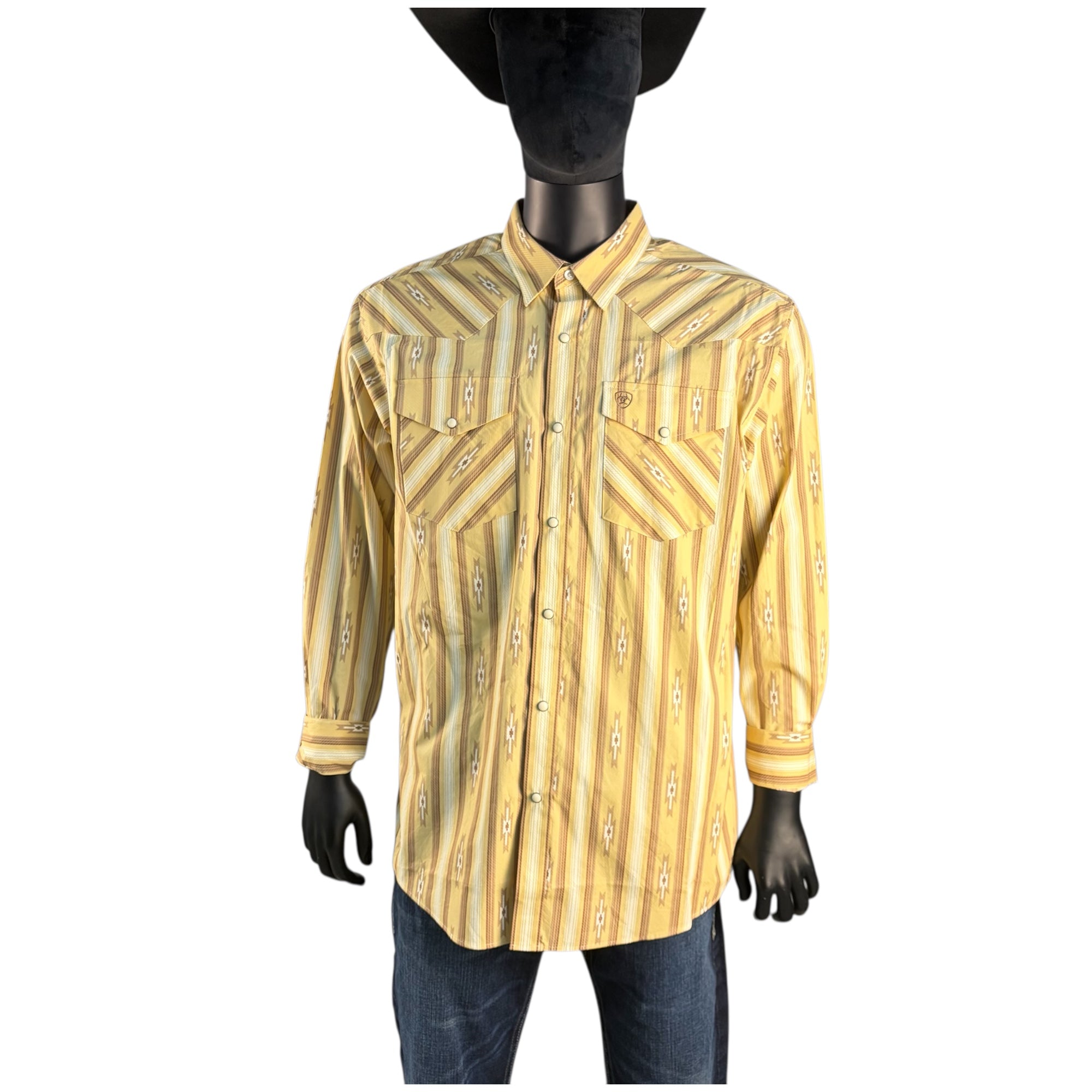 Ariat Men’s Tan Aztec Stripe Long Sleeve Western Snap Shirt