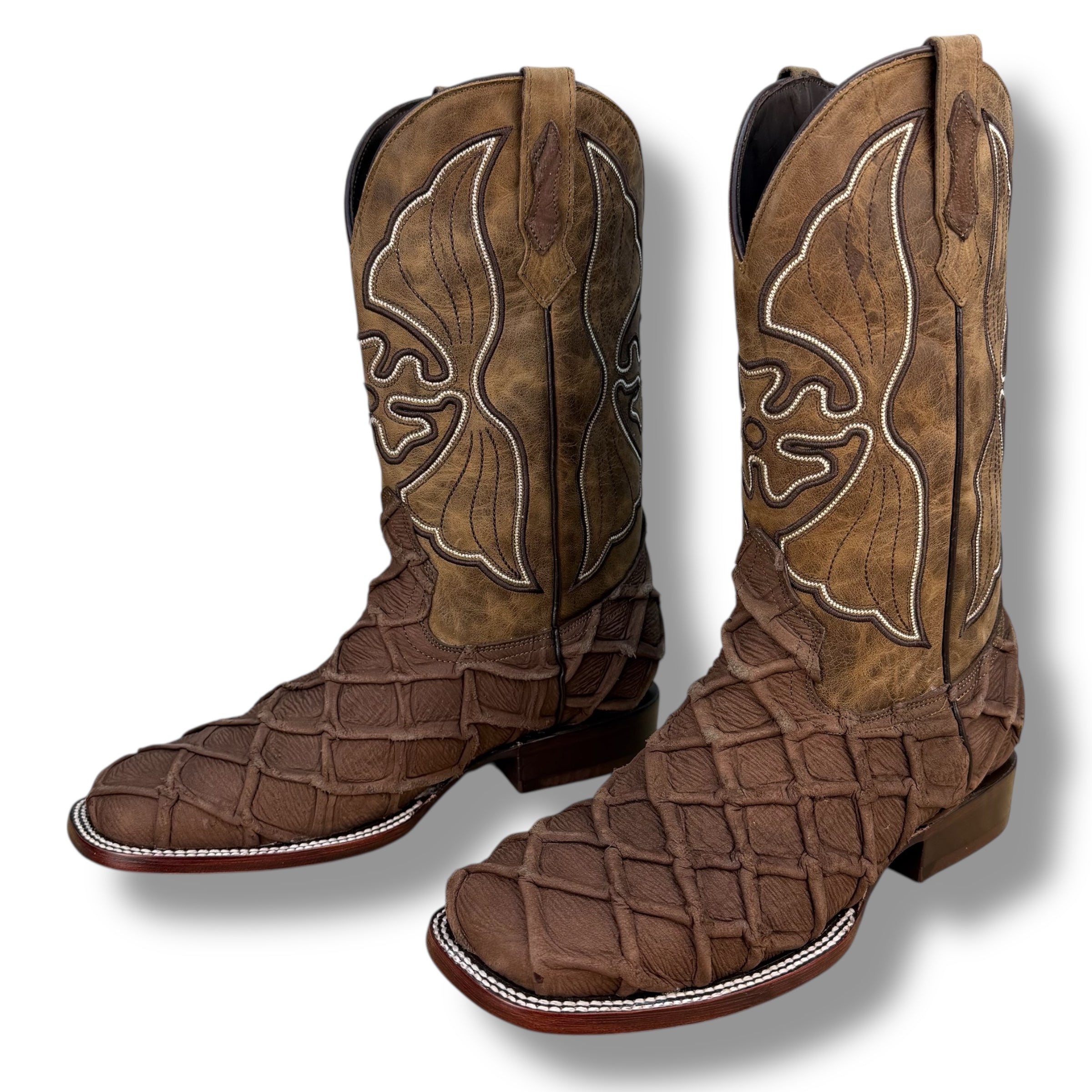 Desert Ember Matte Brown Pirarucu Leather Boots - Square Tow