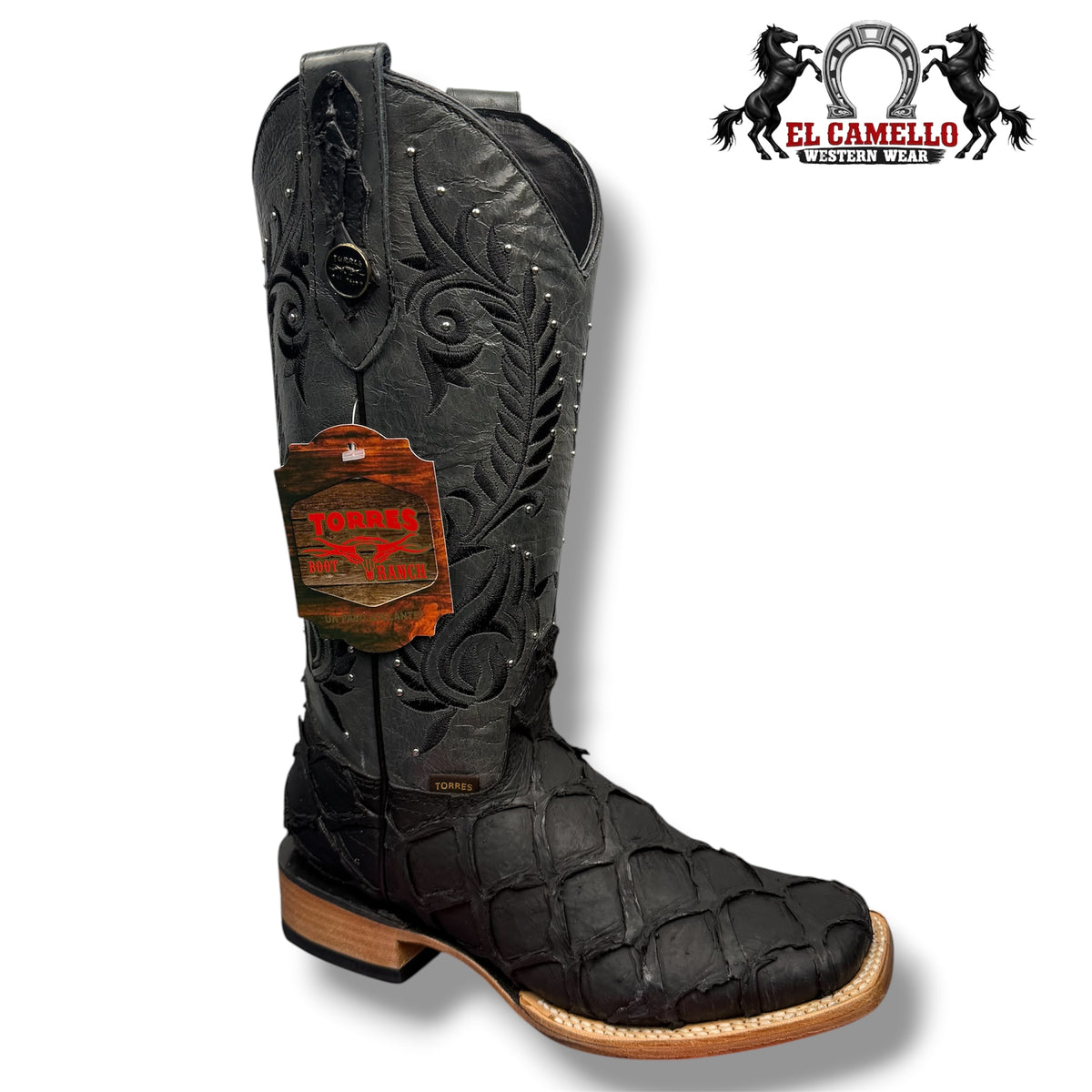 Bota Torres para Mujer Pescado Negro Mate con Tubo Gris