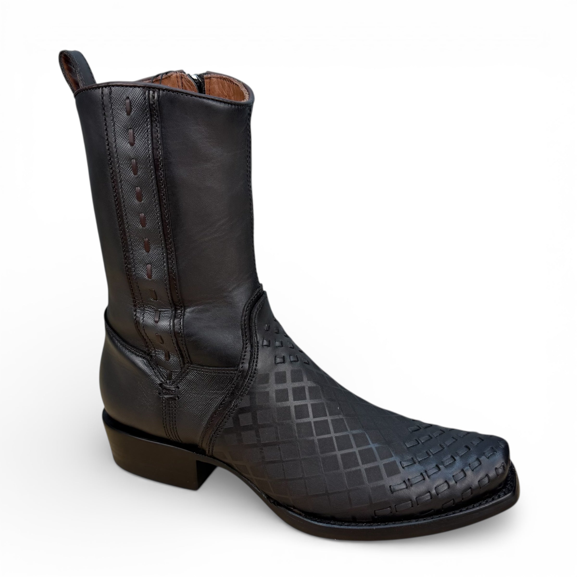Cuadra Men CU498 – Black Woven Leather Boot
