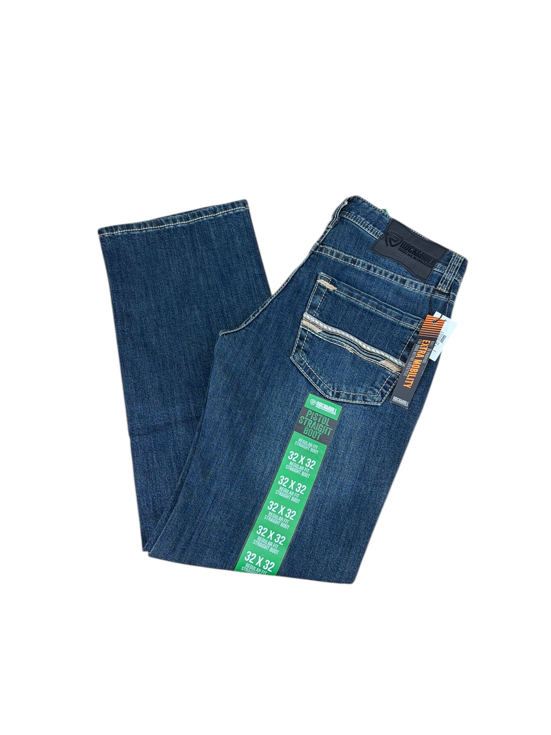 Rock & Roll Denim Men’s Pistol Straight Boot Jeans – Regular Fit Flex Denim, Dark Wash 8013