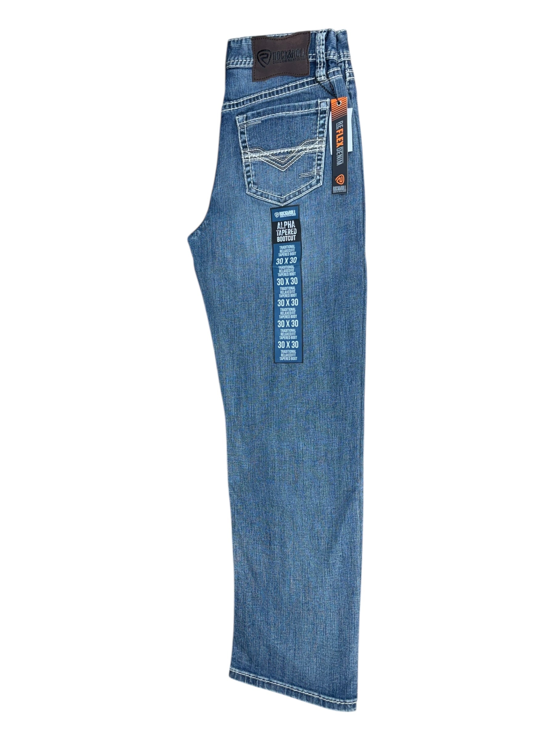 Rock & Roll Denim Men’s Alpha Tapered Bootcut Jeans – Traditional Relaxed Fit, Medium Wash 6235