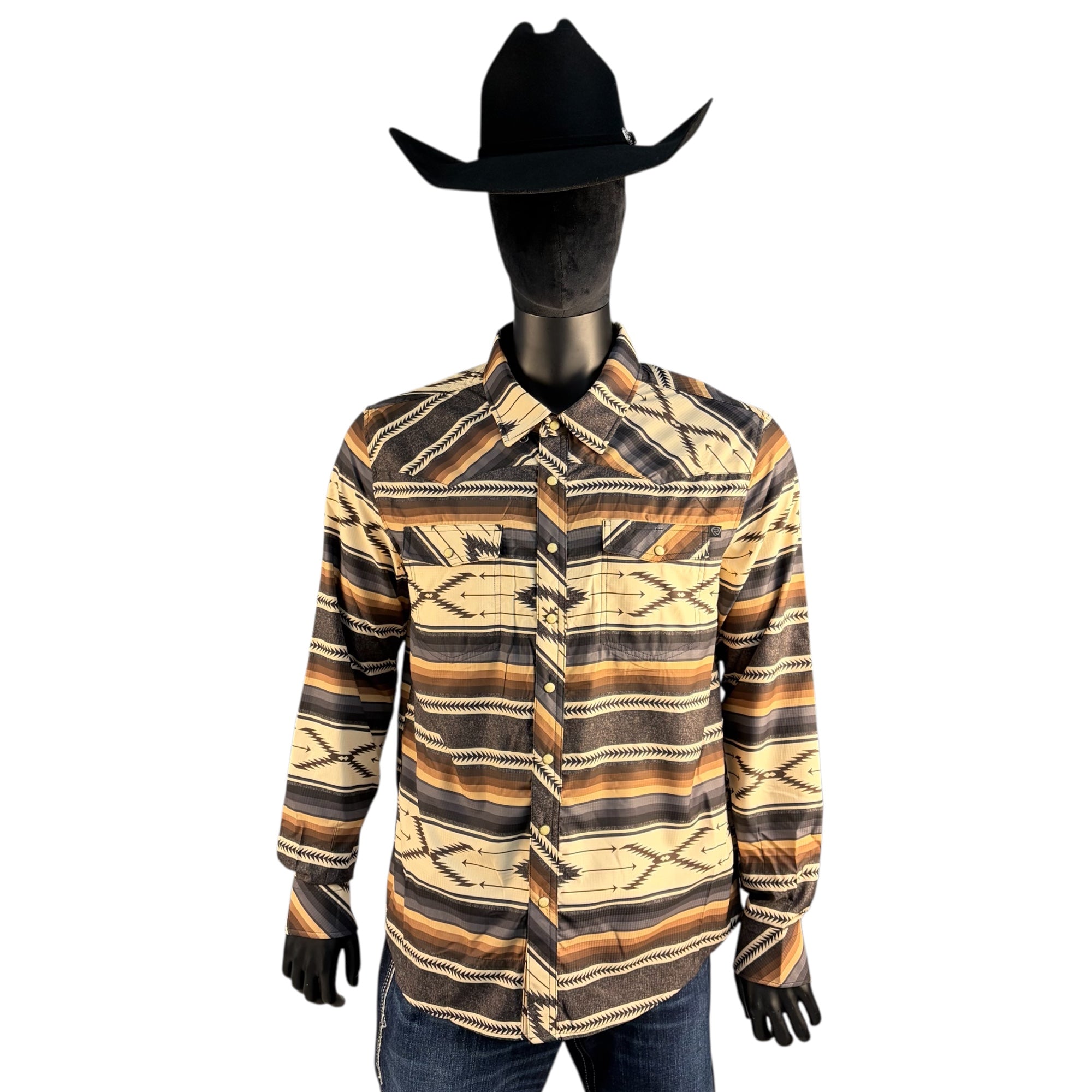 Men’s Southwestern Aztec Stripe Long Sleeve Western Shirt
