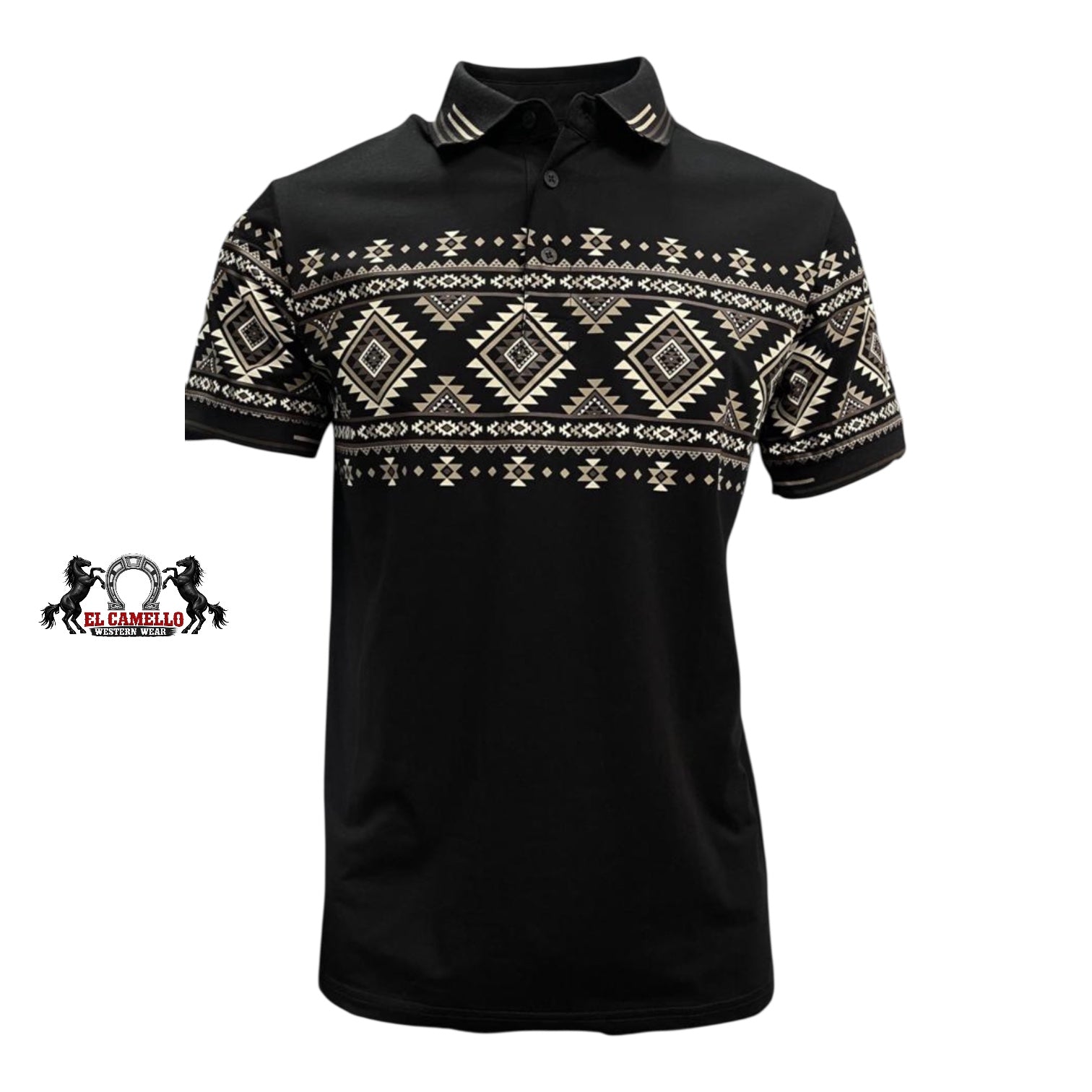 LAM-28232 Menโs Western Print Polo โ Black